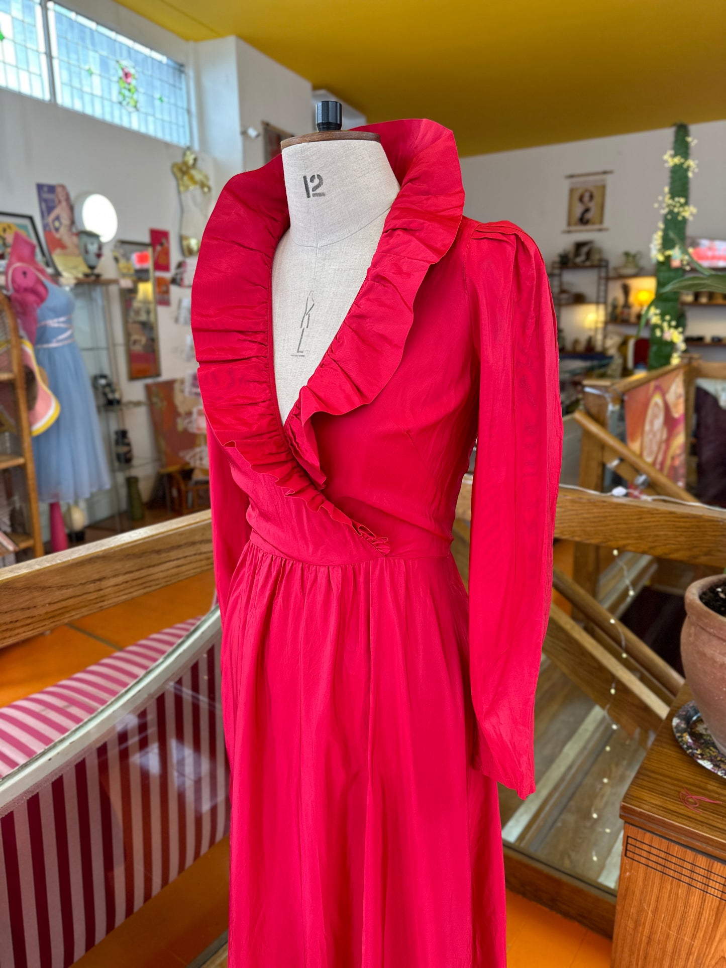 80’s Red Prairie Dress by E+M Augustat