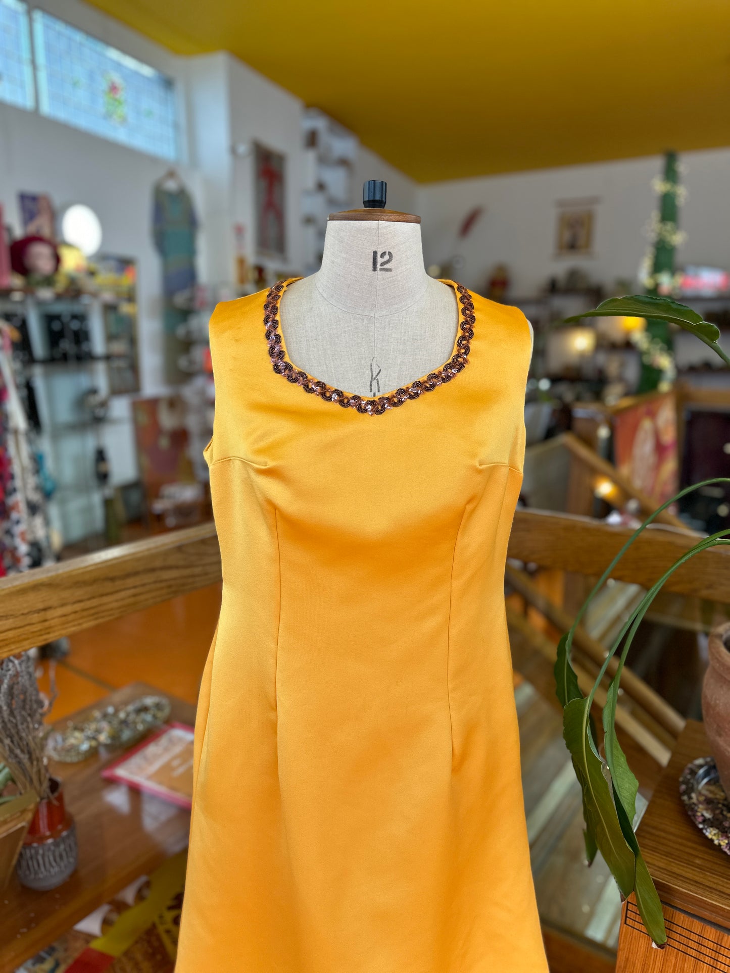 Vintage Yellow Maxi Dress with Trim Detail
