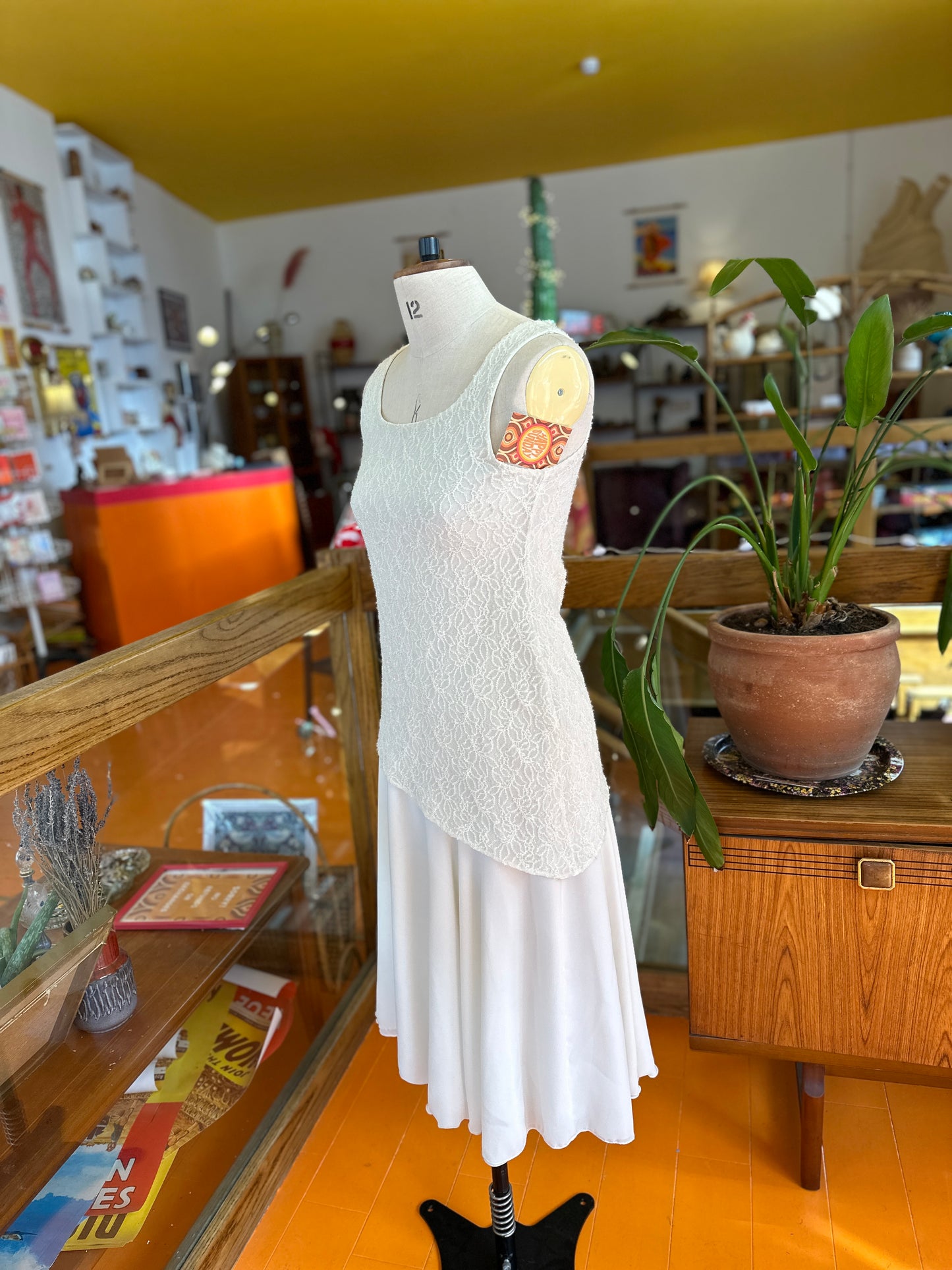 Vintage White Dress with Sparkle Overlay