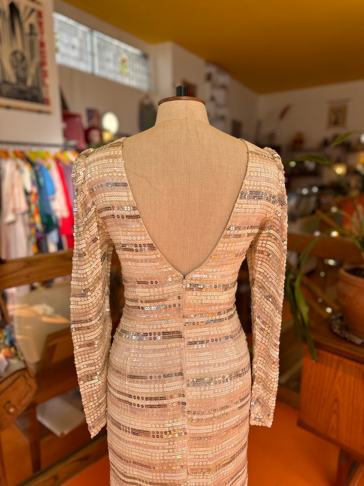 Incredible 70s Sequin Couture Dress by Lesley Sandra