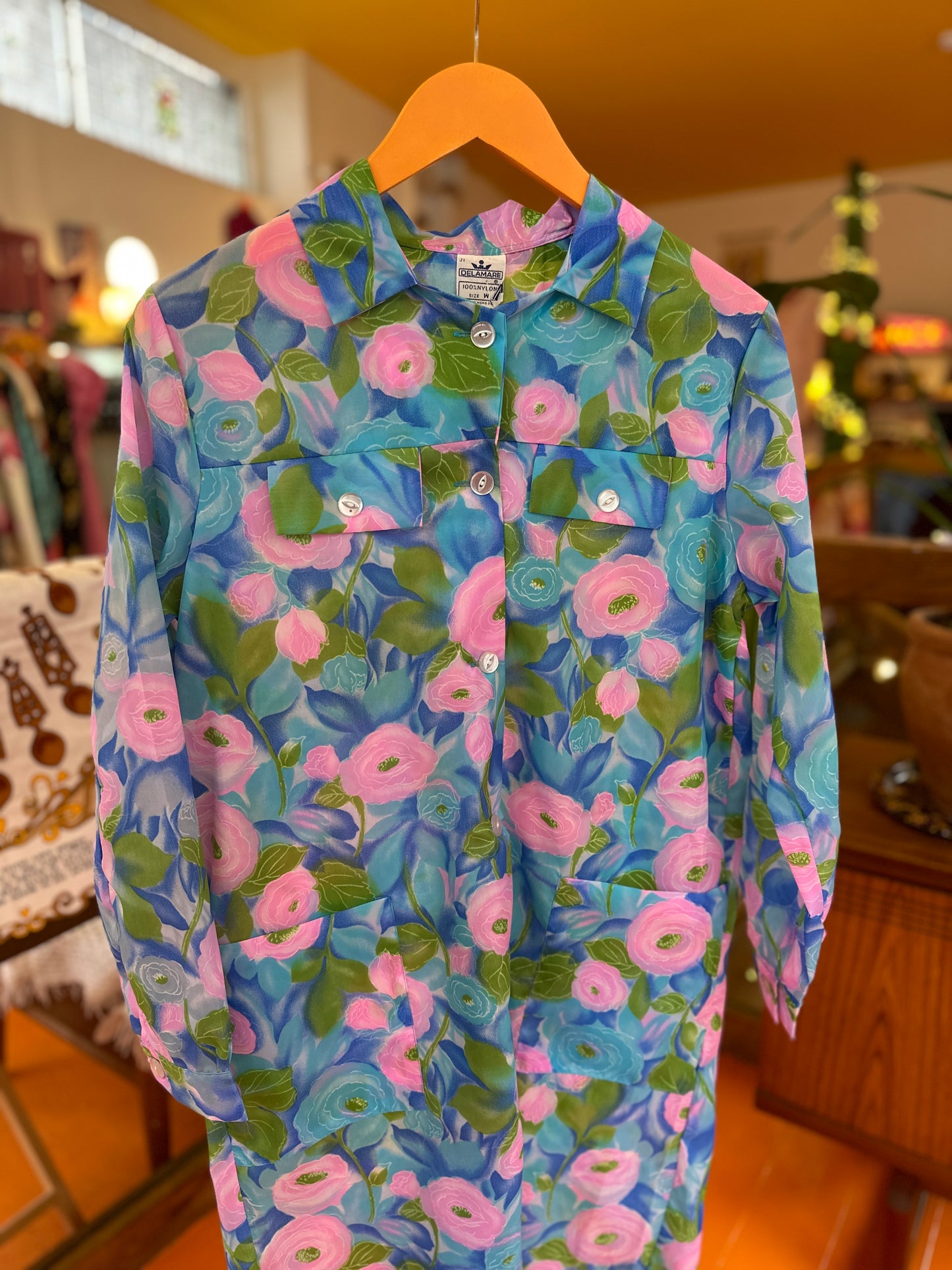 70s Blue & Green Shirt Dress