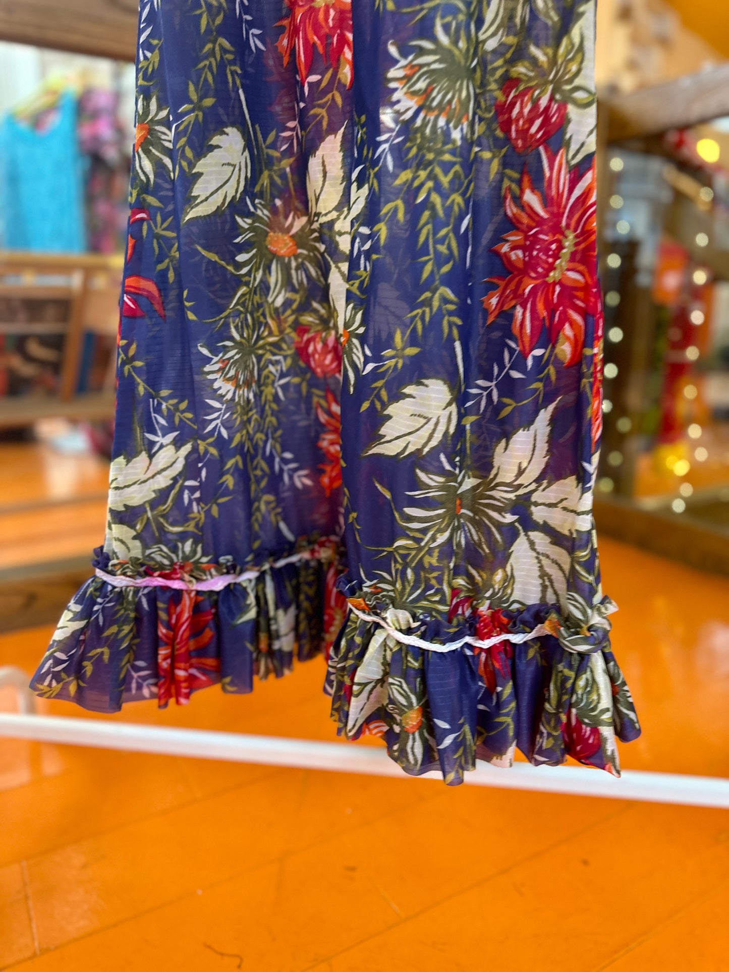 Vintage 1960s Handmade Maxi Prairie Dress in Blue Floral Print