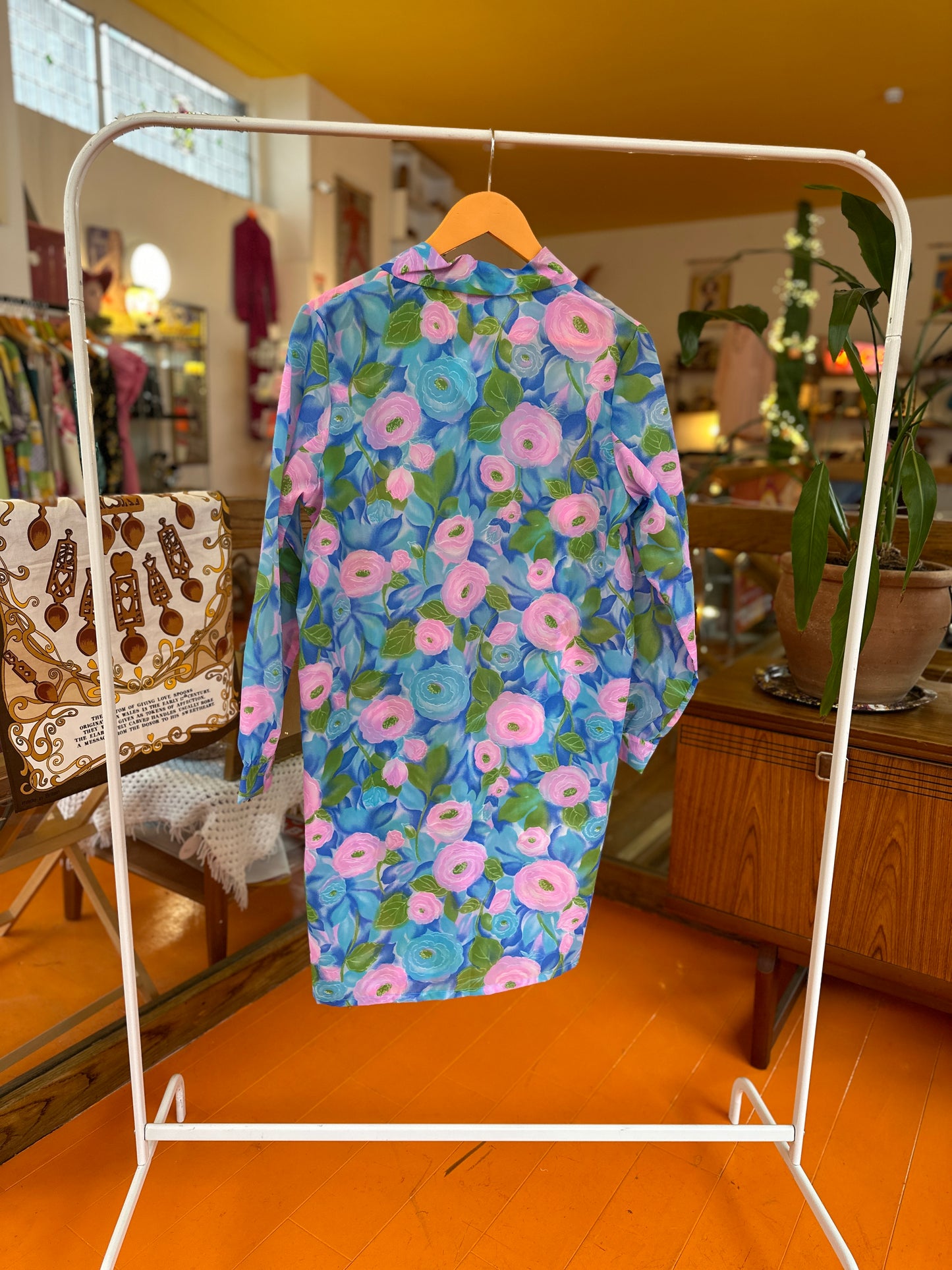 70s Blue & Green Shirt Dress