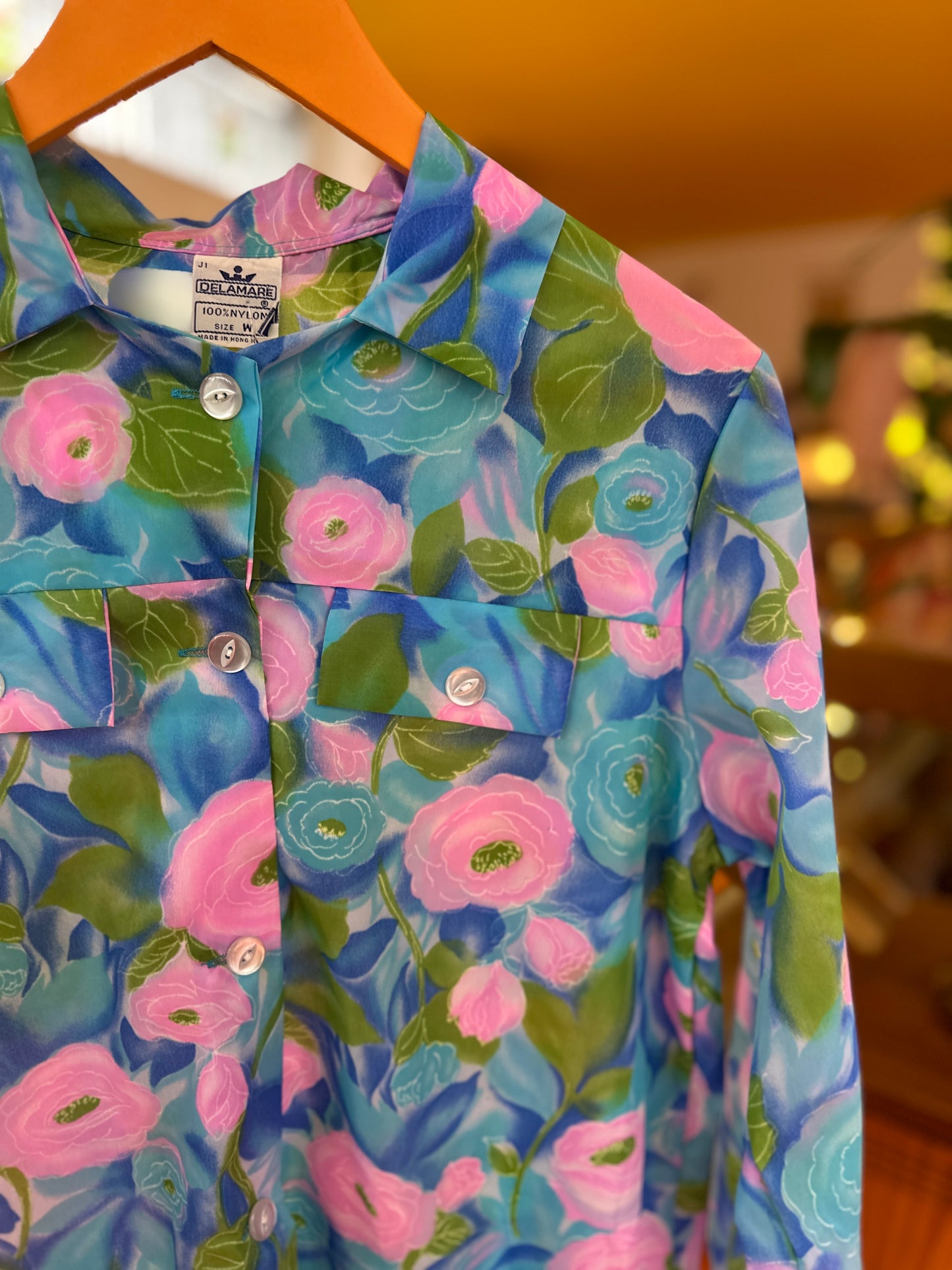 70s Blue & Green Shirt Dress