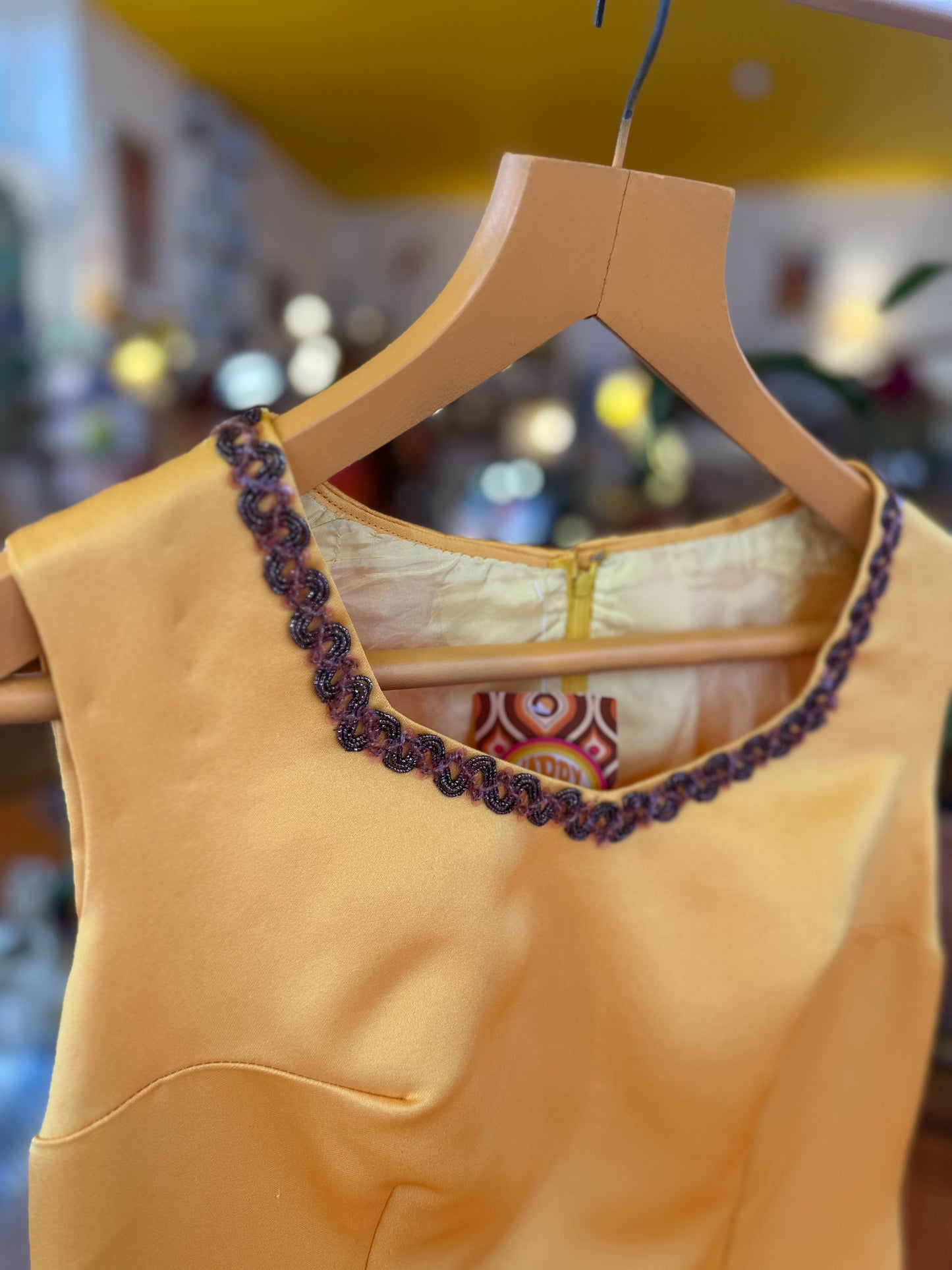 Vintage Yellow Maxi Dress with Trim Detail