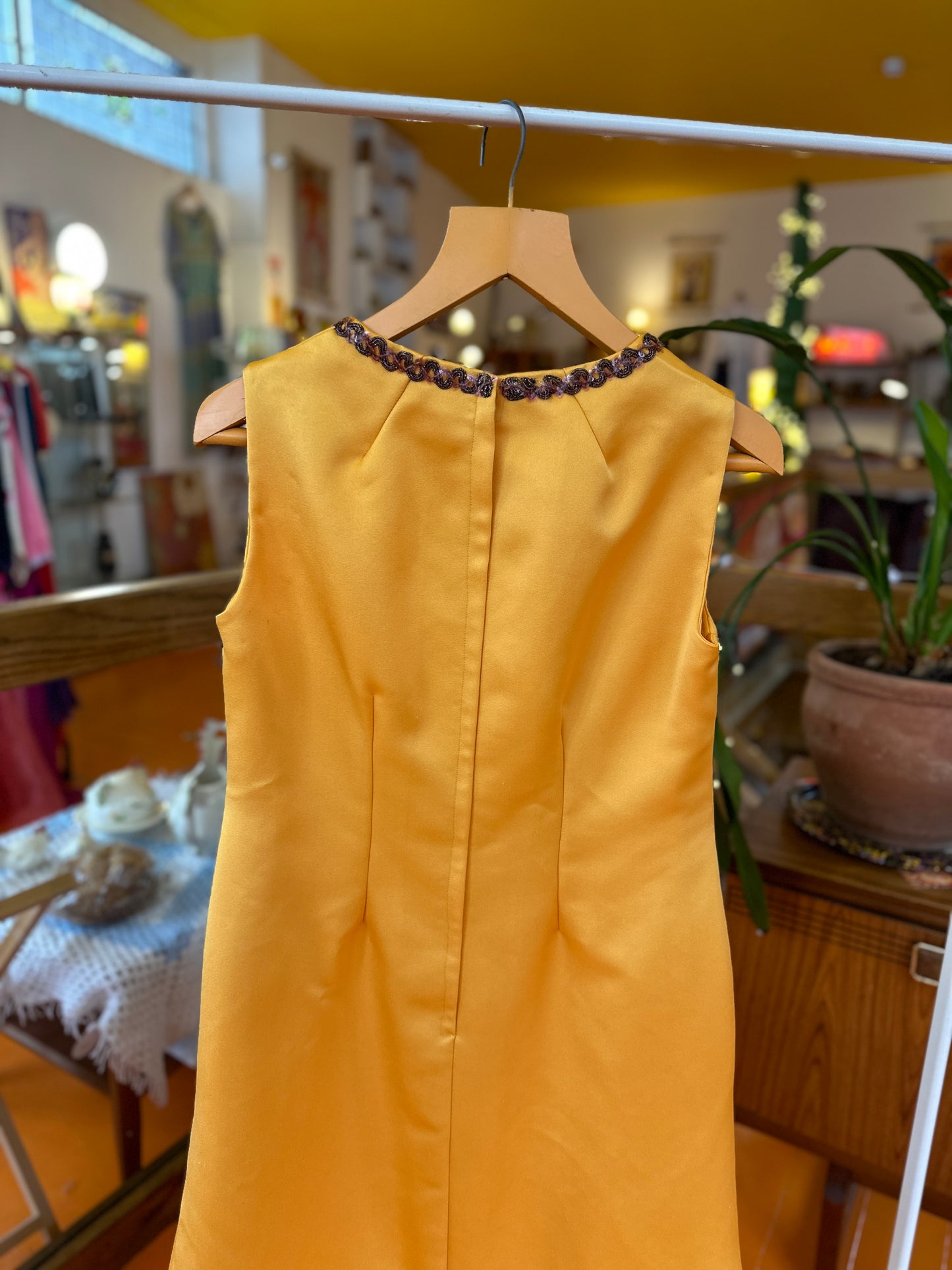 Vintage Yellow Maxi Dress with Trim Detail