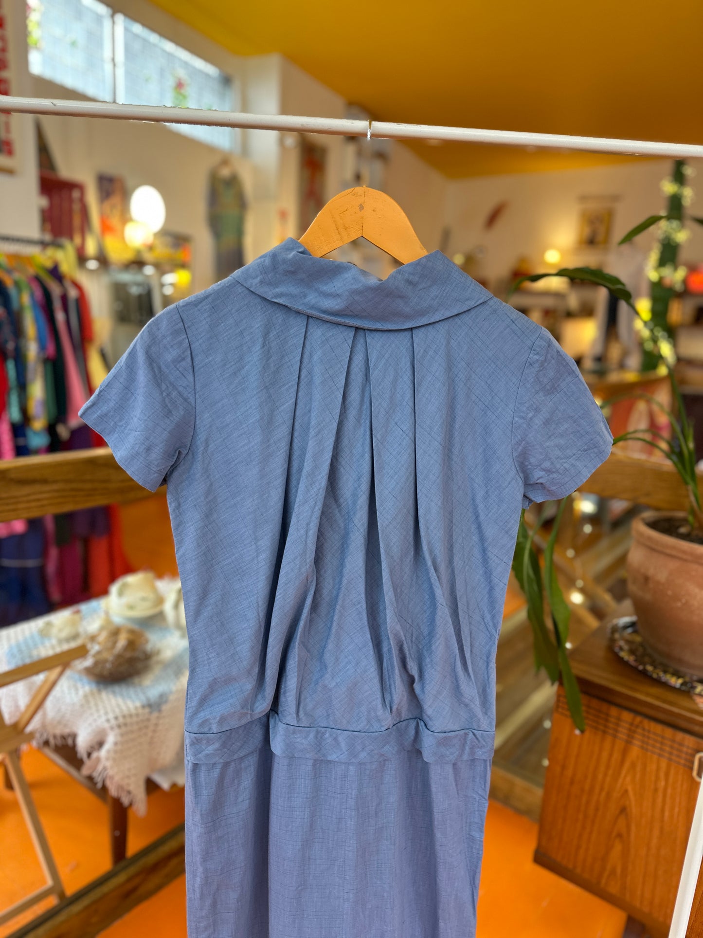 50s Blue Double Breasted Dress with bow