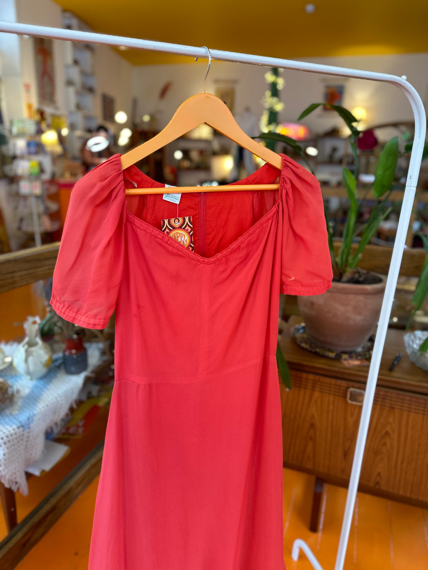 1970s Orange Coral Prairie Dress