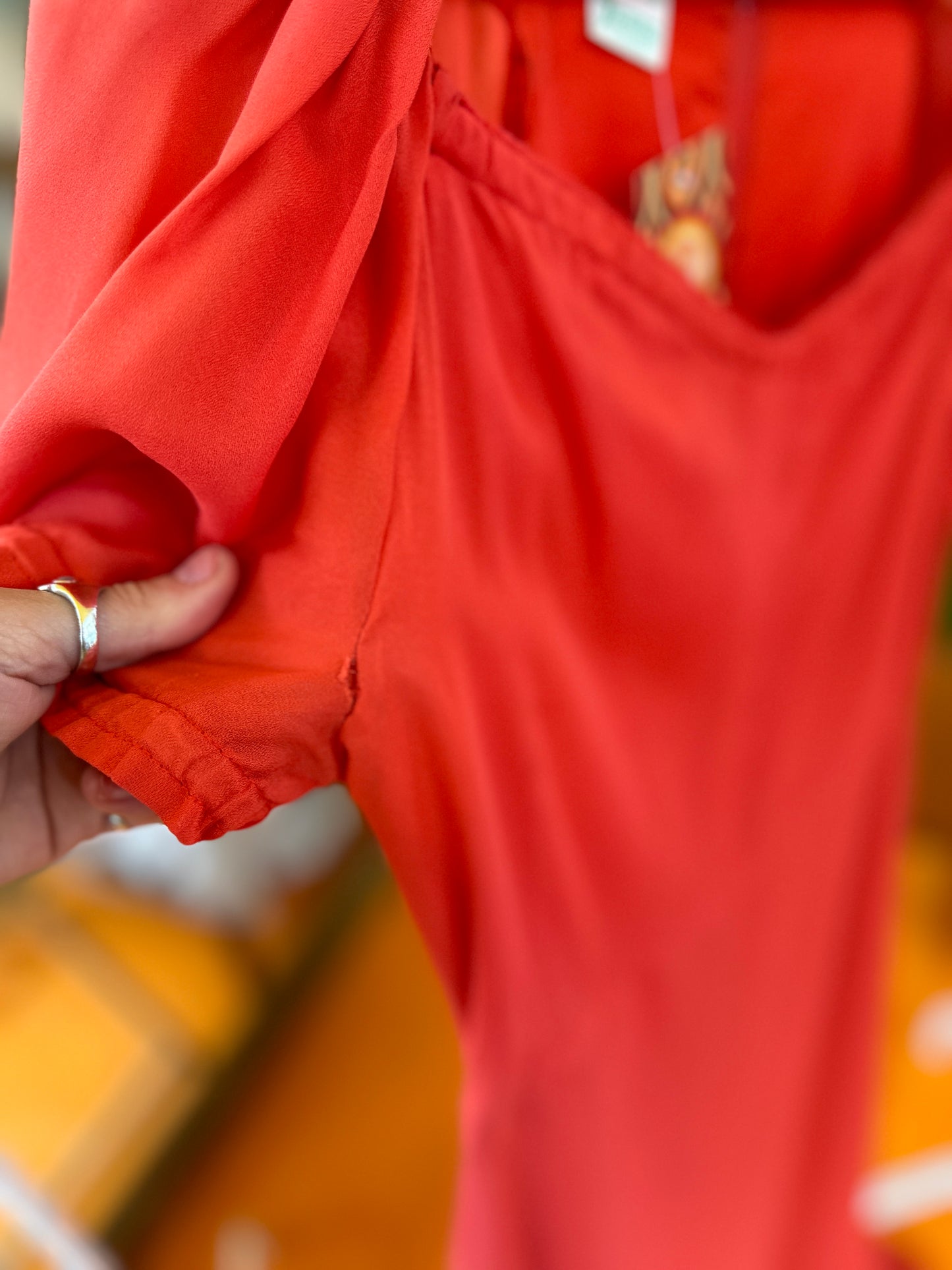 1970s Orange Coral Prairie Dress