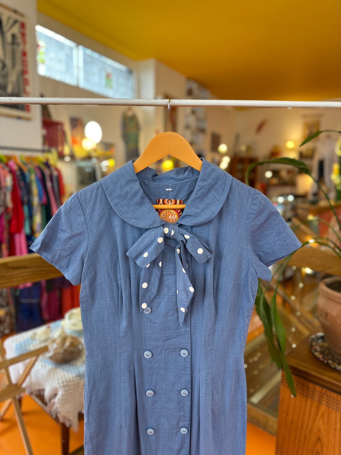 50s Blue Double Breasted Dress with bow