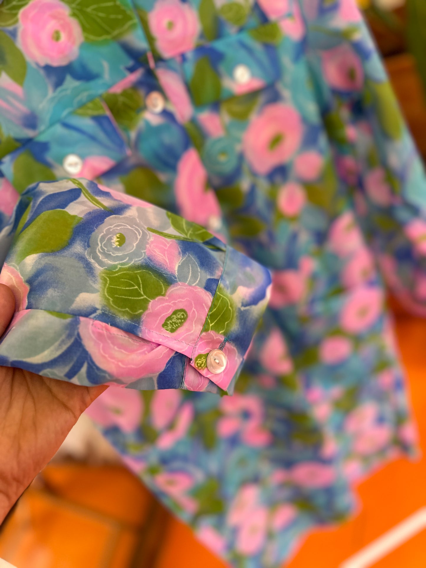 70s Blue & Green Shirt Dress