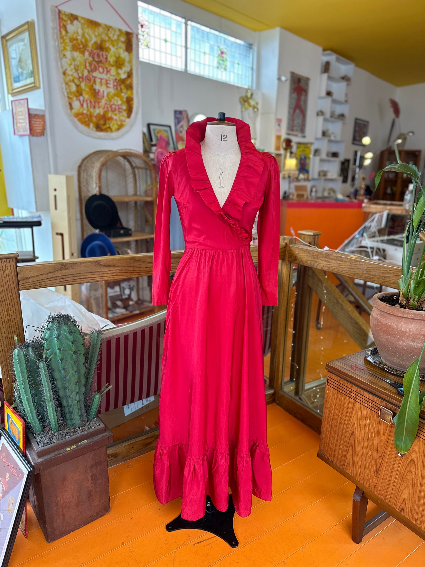 80’s Red Prairie Dress by E+M Augustat