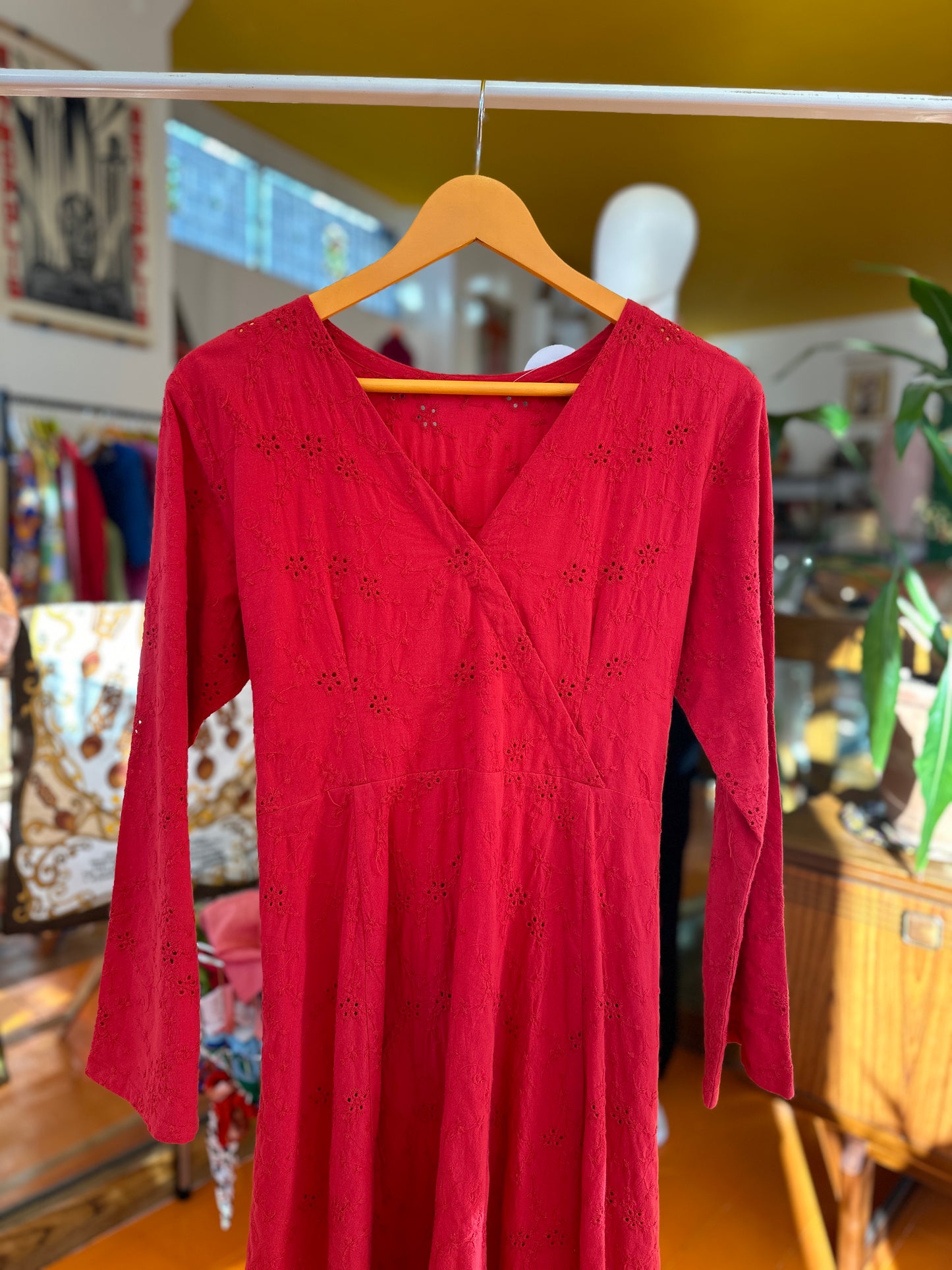 Vintage Handmade Red Dress with Broderie Anglaise