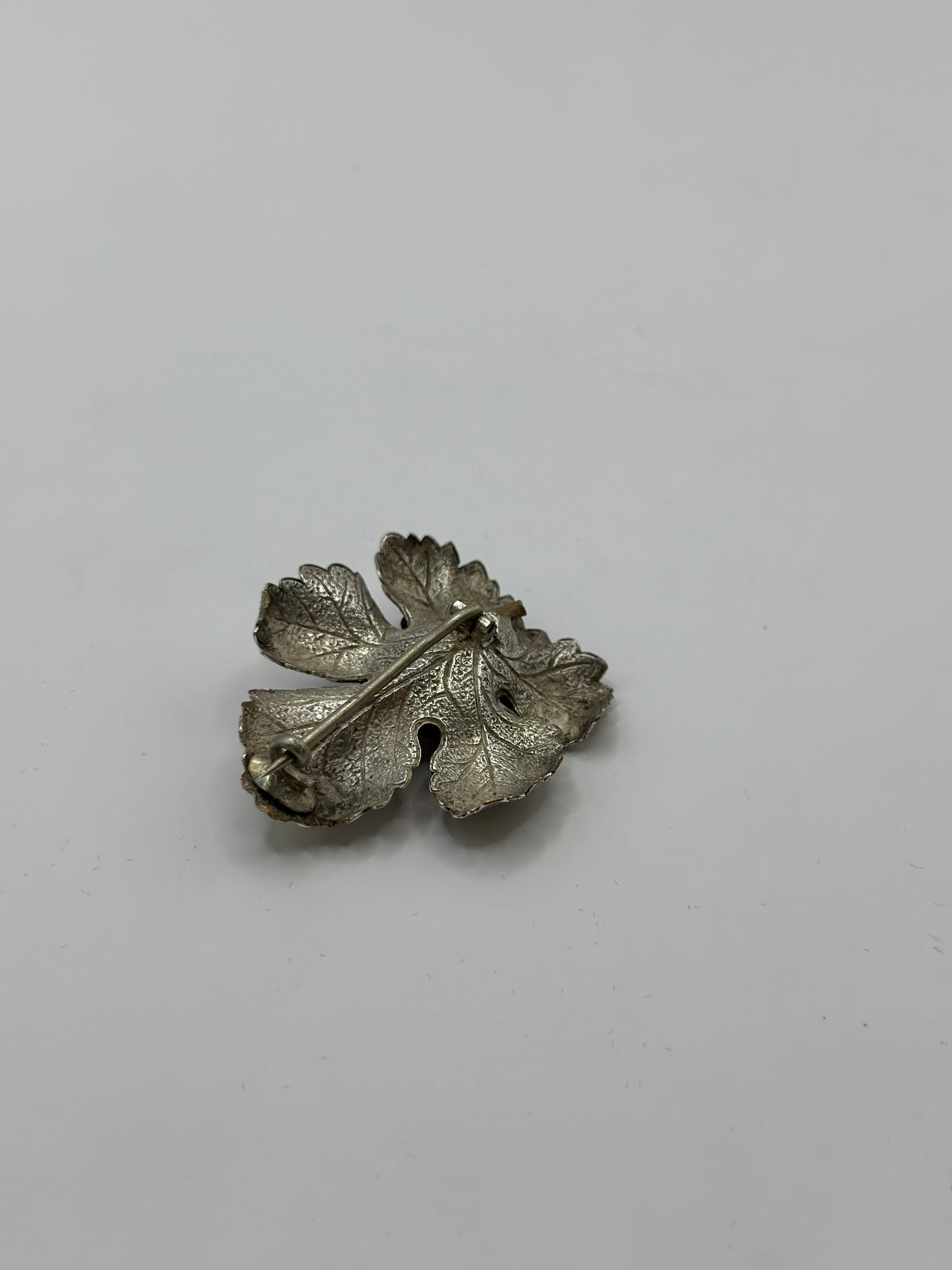 Vintage Sterling Silver Brooch with Leaves and Flowers