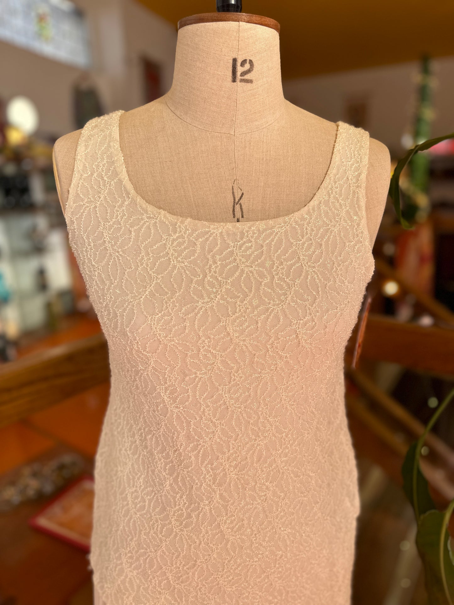 Vintage White Dress with Sparkle Overlay