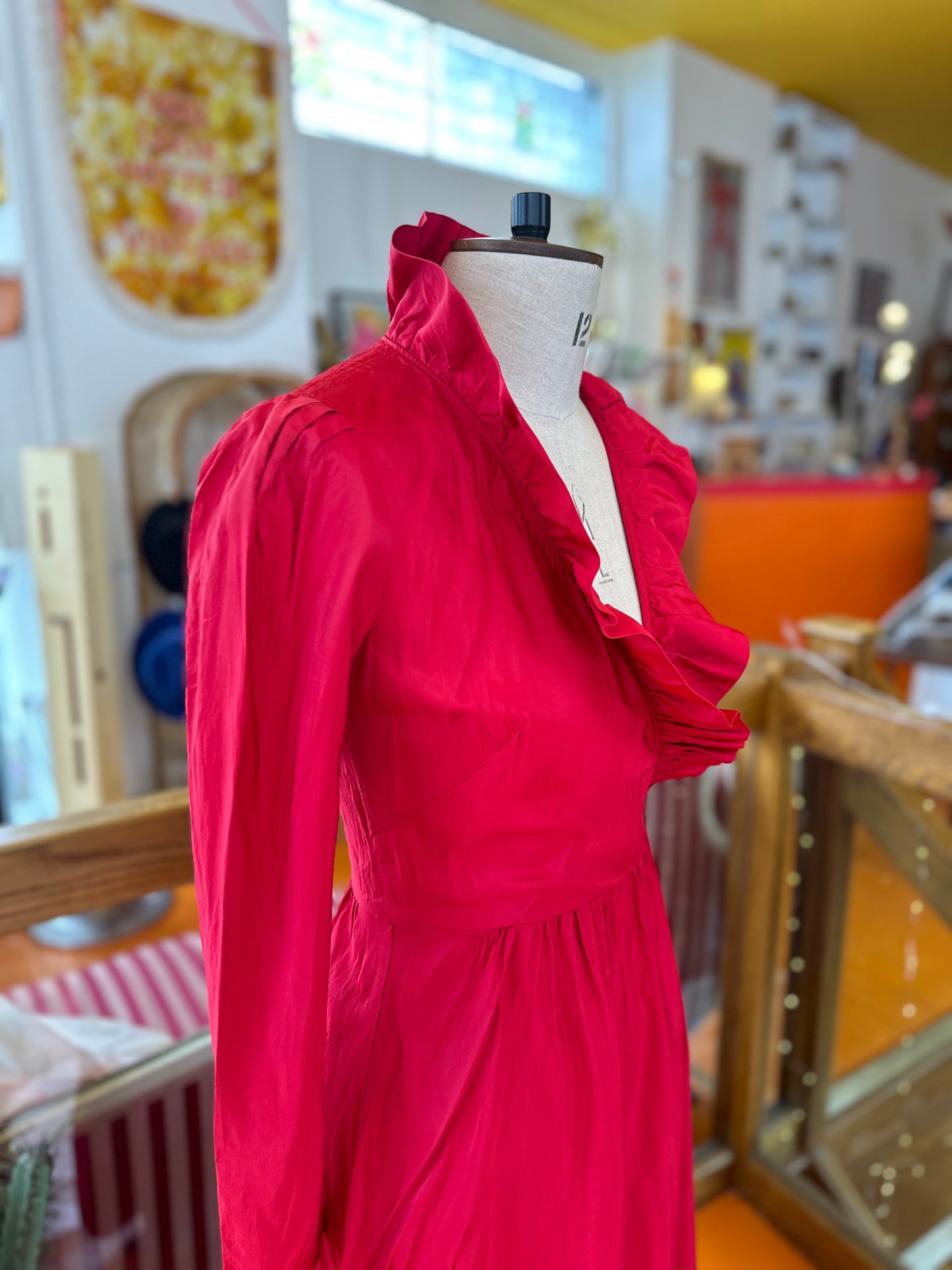 80’s Red Prairie Dress by E+M Augustat