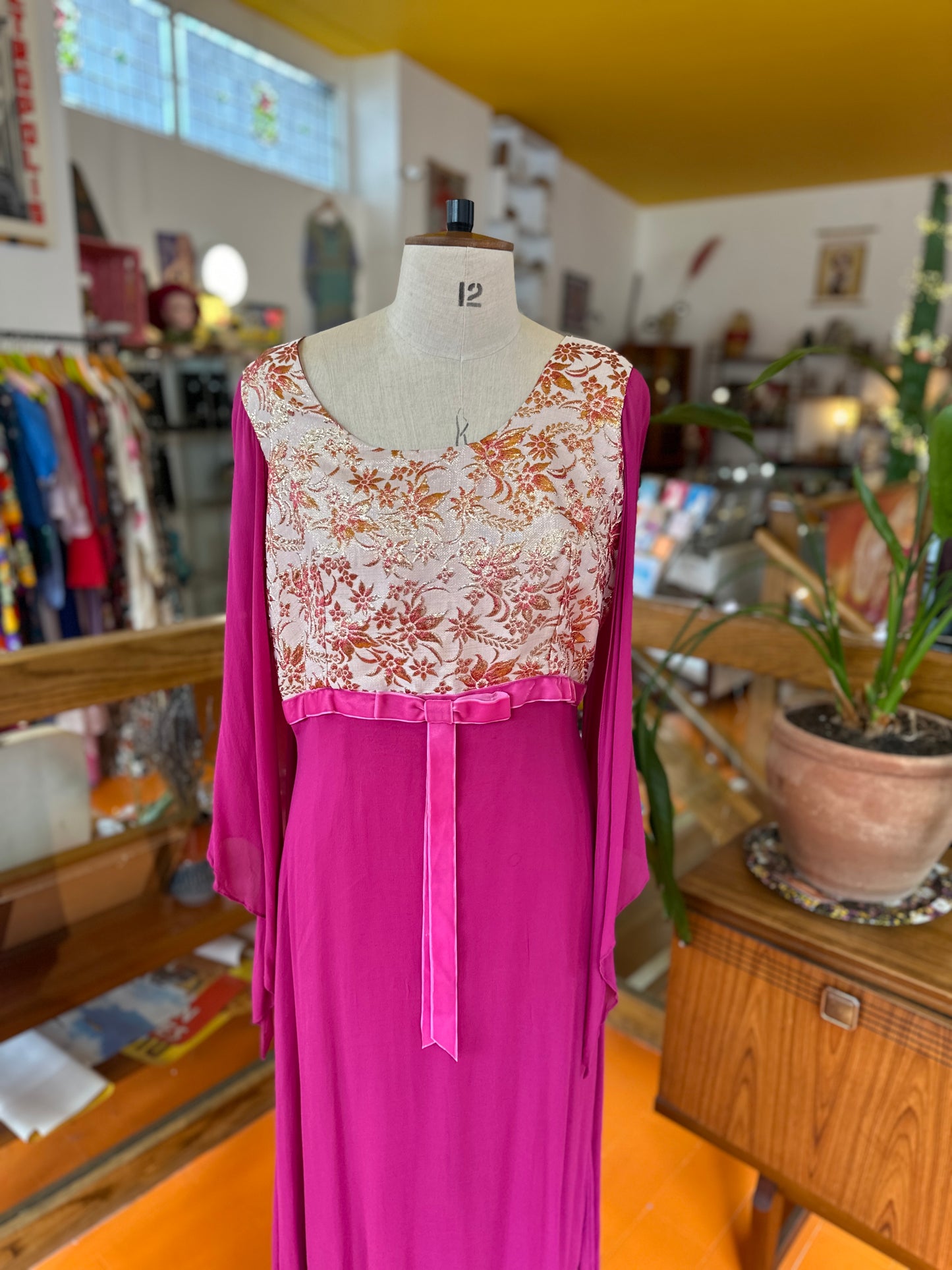 70s Pink and Gold Dress by English Lady