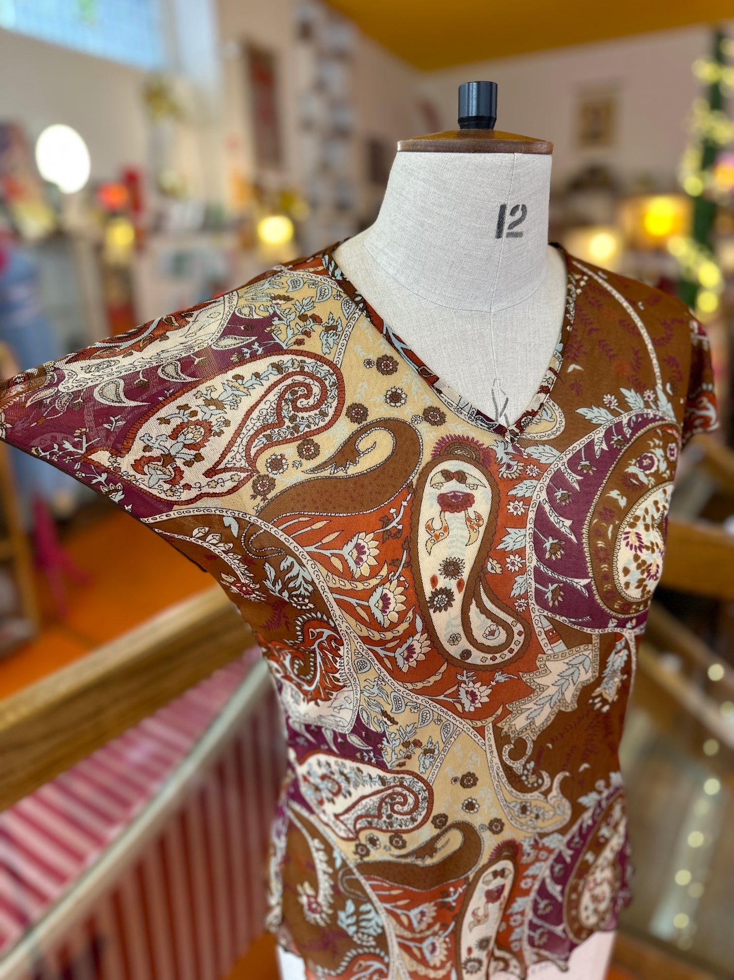 Y2K Sheer Mesh Blouse in Paisley