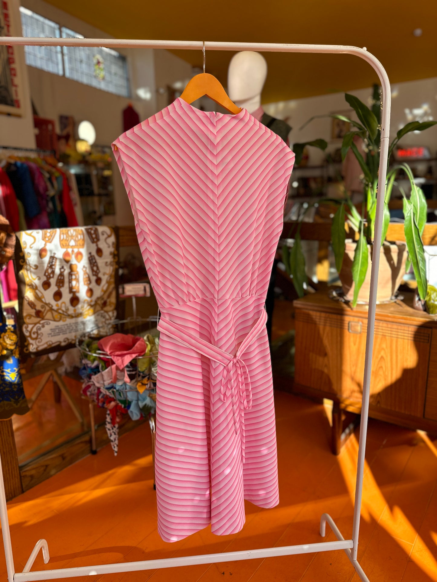 70s Pink Stripe Dress with Belt