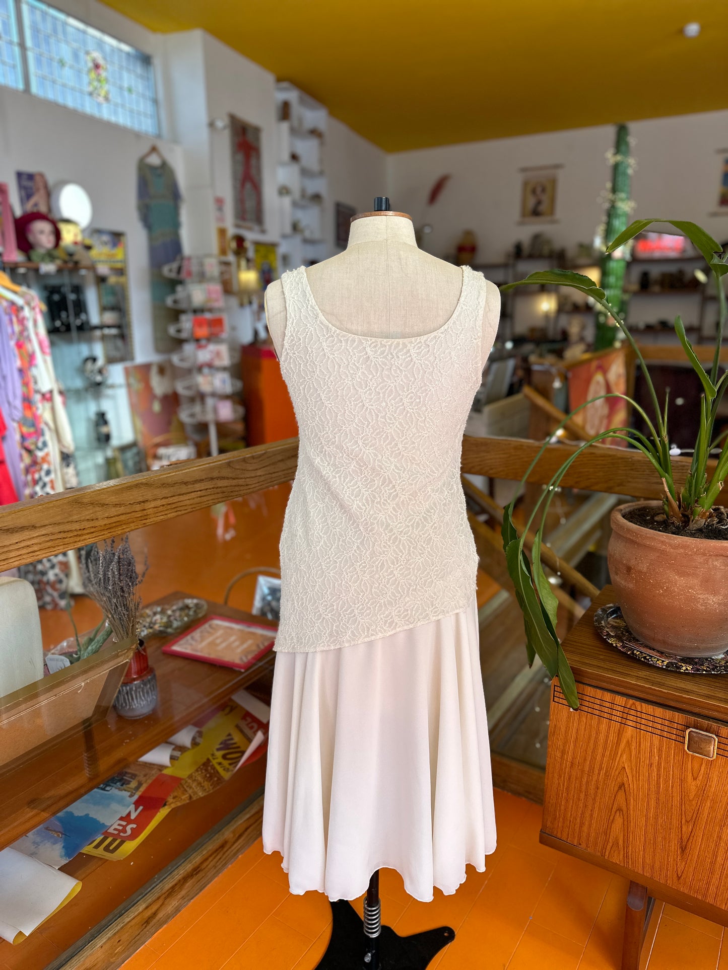 Vintage White Dress with Sparkle Overlay