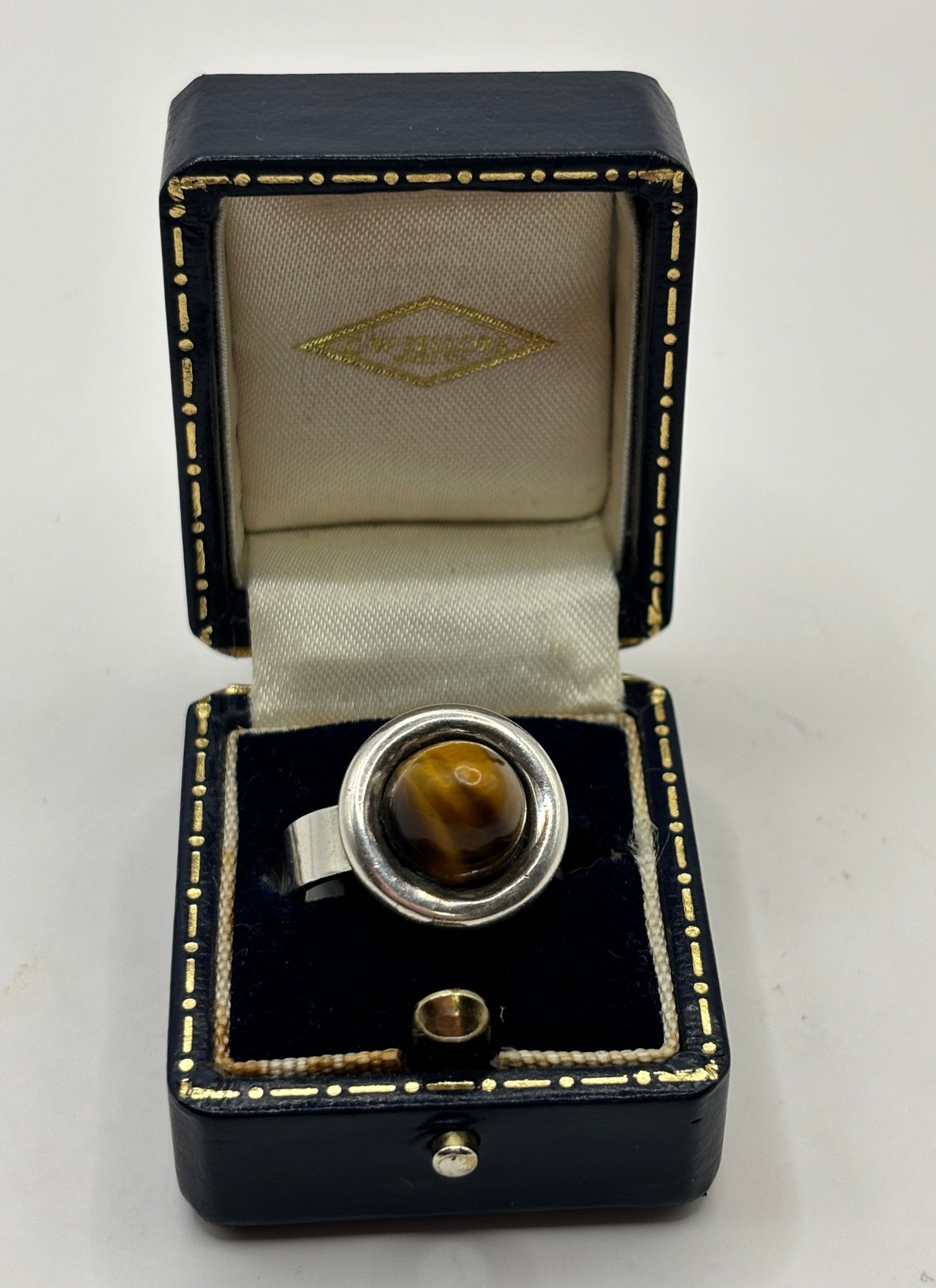 =Vintage Sterling Silver Ring with Tiger's Eye, Adjustable