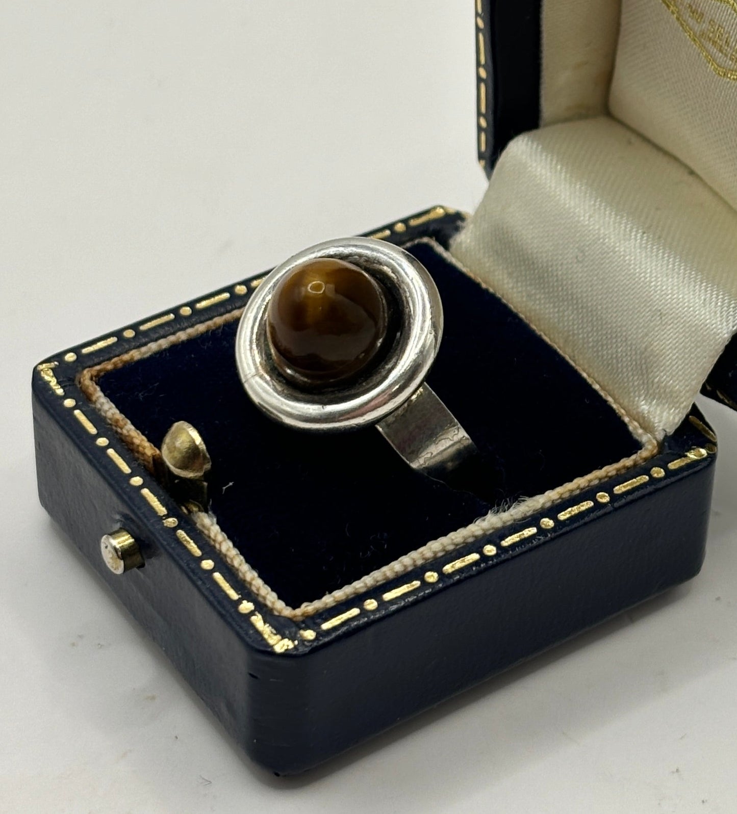 =Vintage Sterling Silver Ring with Tiger's Eye, Adjustable