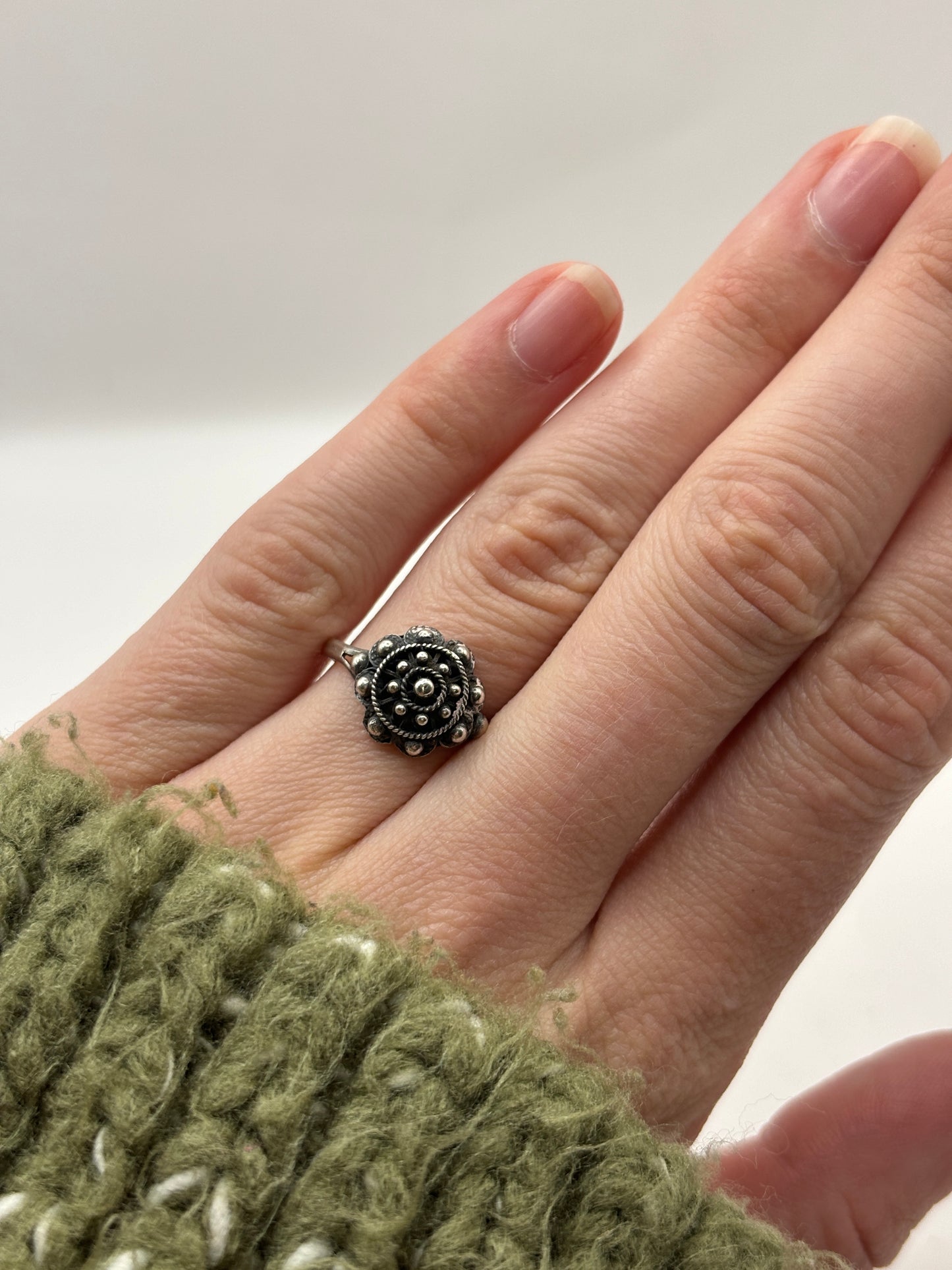 =Vintage Sterling Silver Filigree Ring, Size N1/2