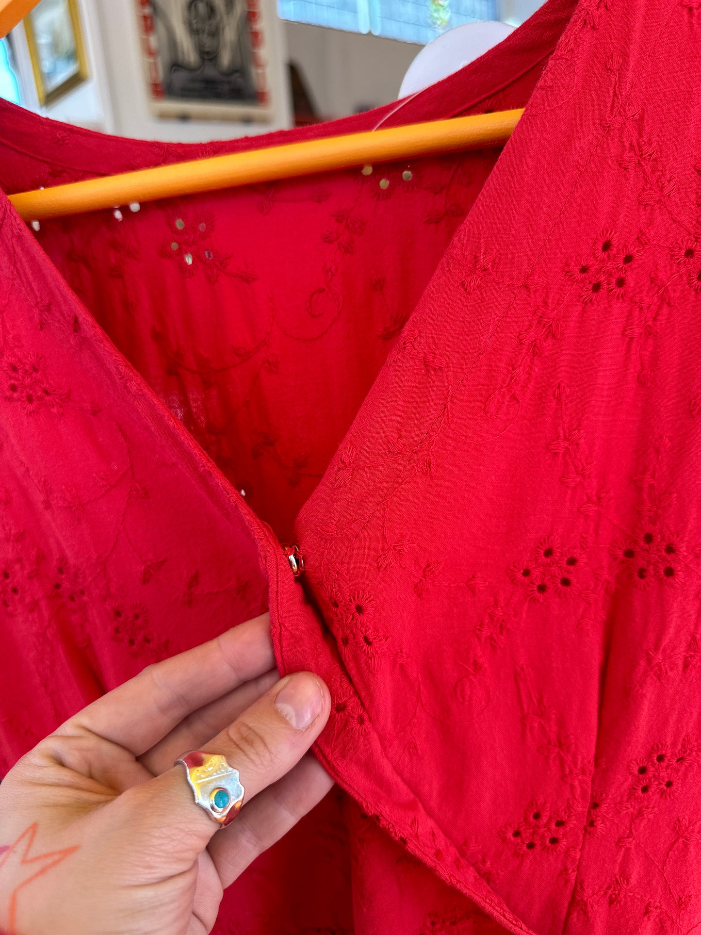 Vintage Handmade Red Dress with Broderie Anglaise