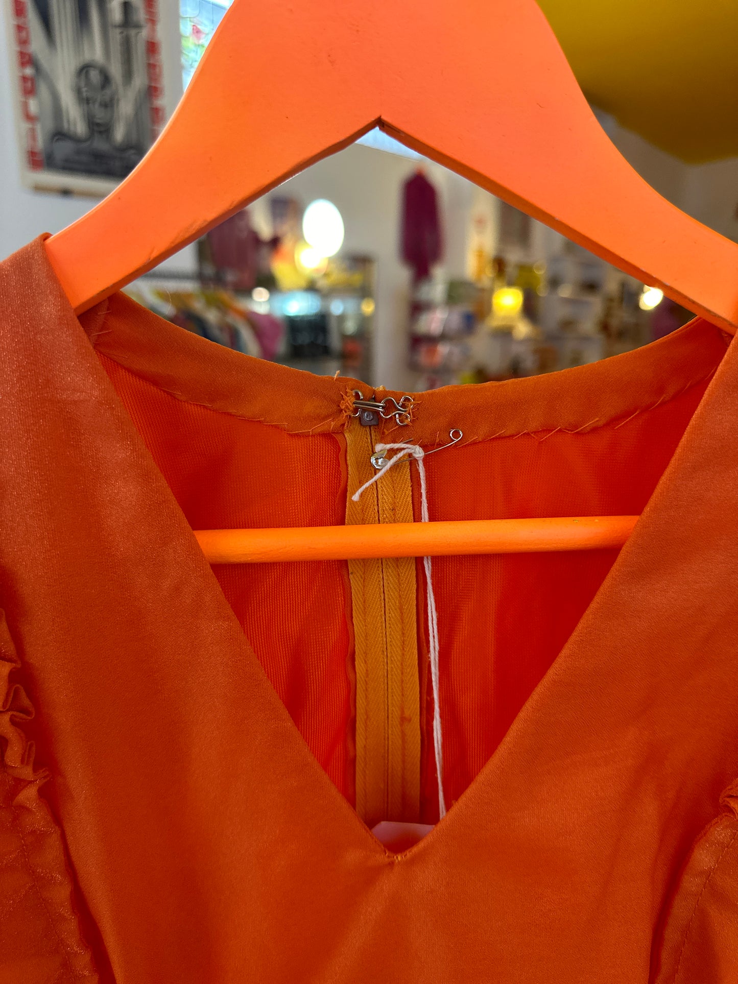 Vintage Orange Maxi Dress with Frill Details