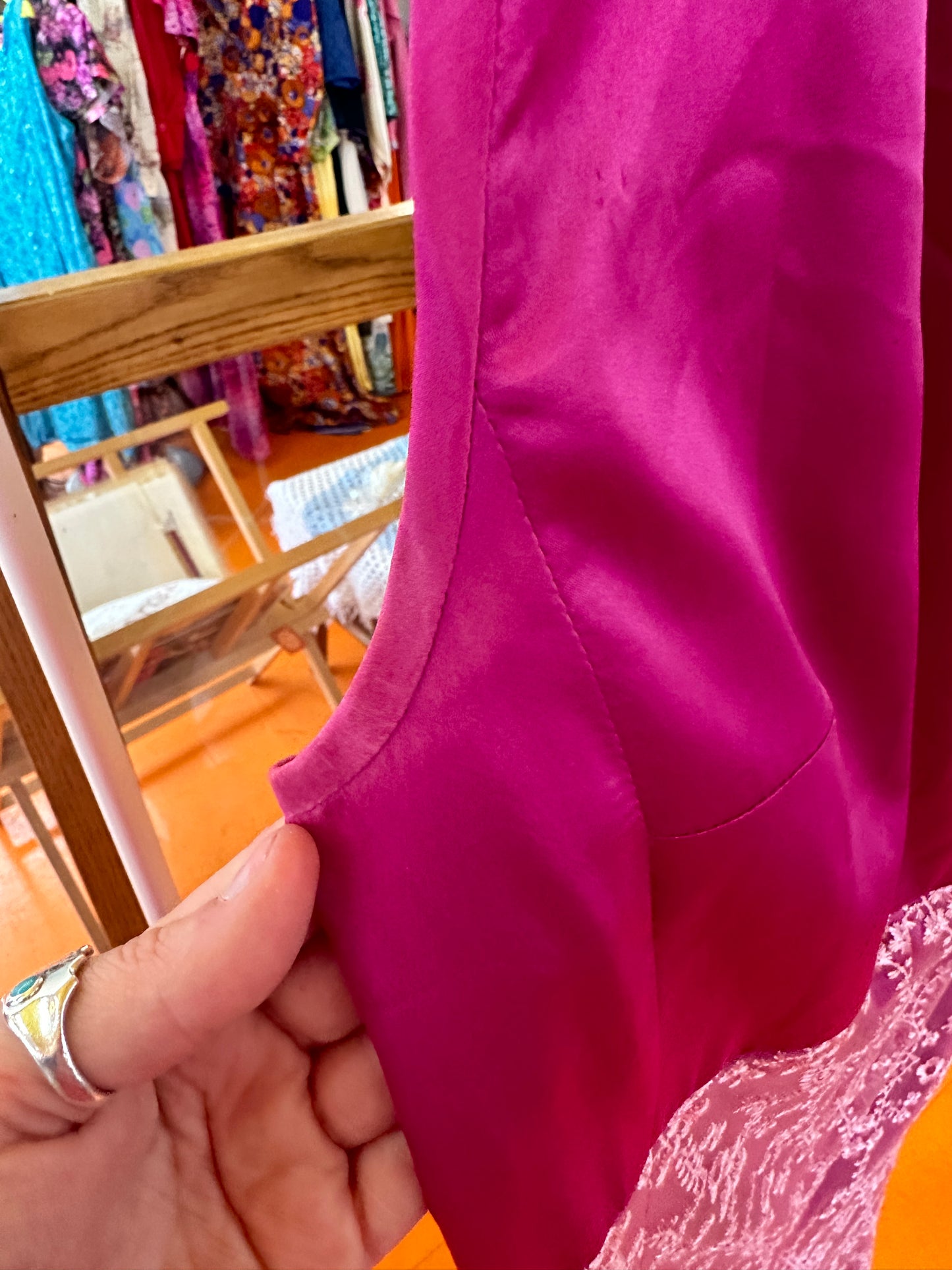 Vintage One-Shoulder Pink and Lace Dress