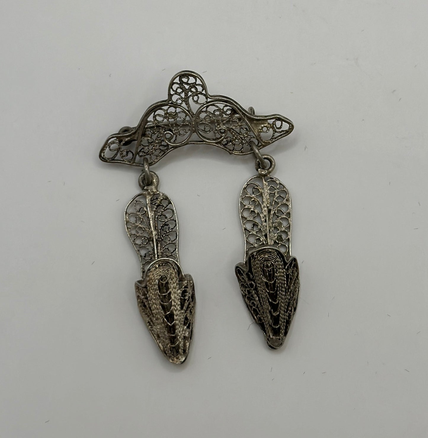 Vintage Silver Filigree Moccasins Brooch