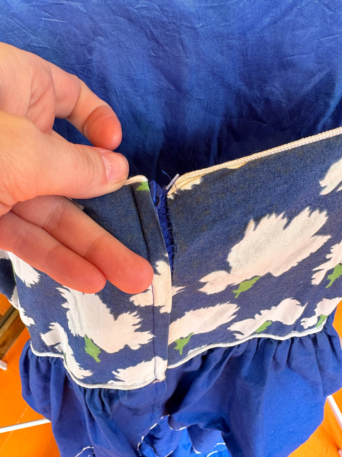 1970s Blue Tiered Strappy Dress