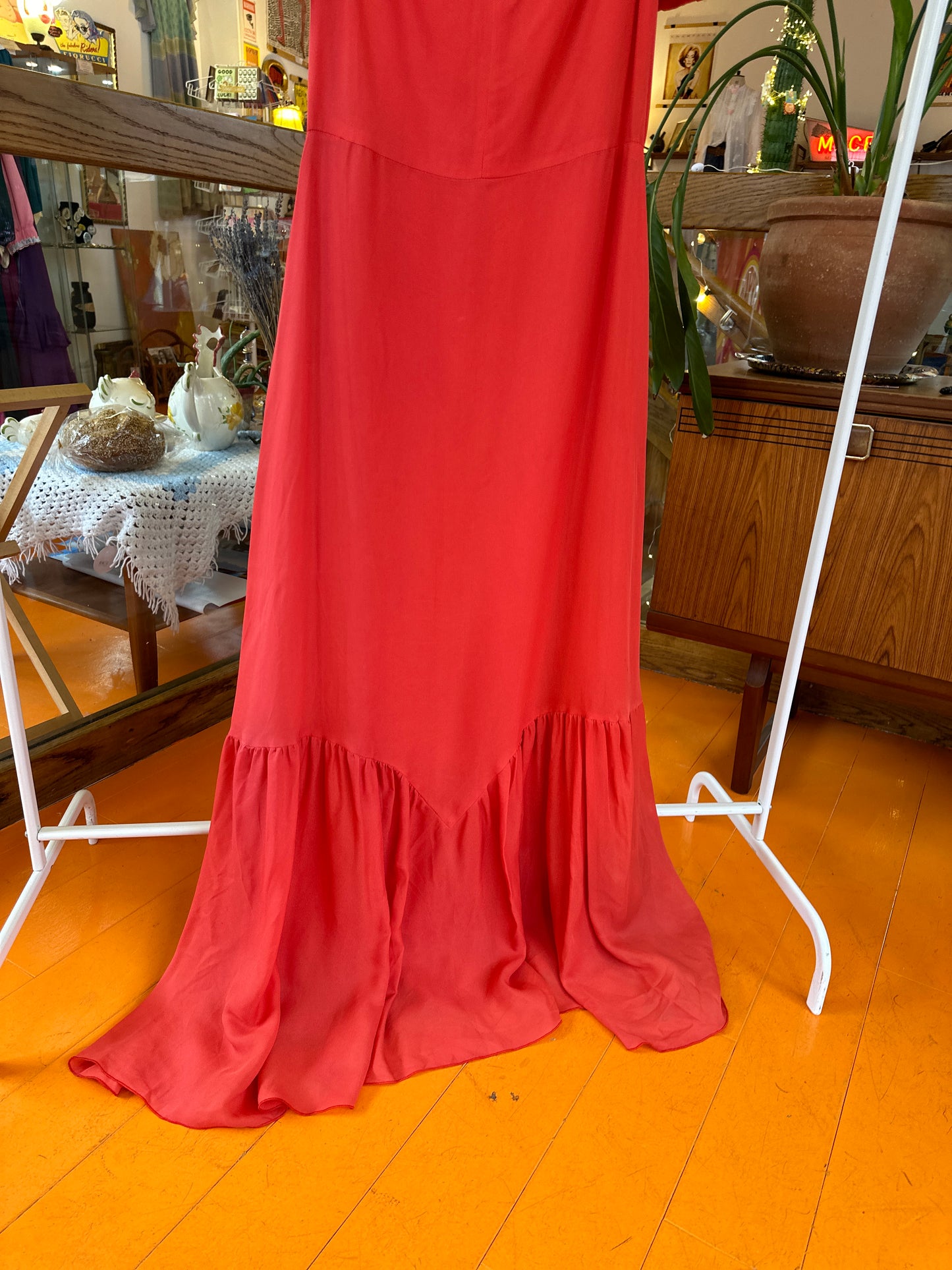 1970s Orange Coral Prairie Dress