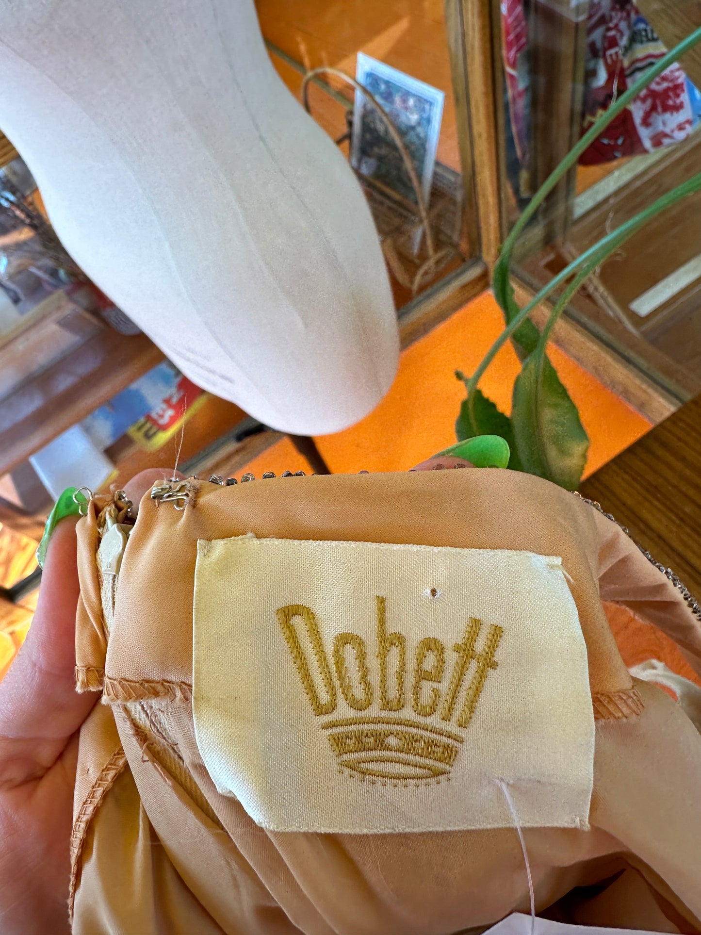 70s Shift Dress with Embellished Neckline by Dobbet