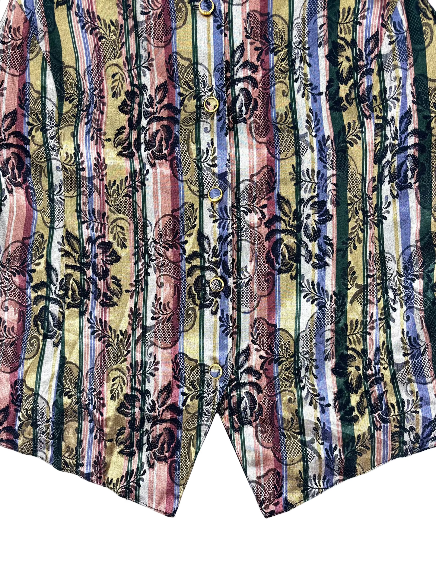 Vintage Metallic Stripe Waistcoat with Floral Motifs