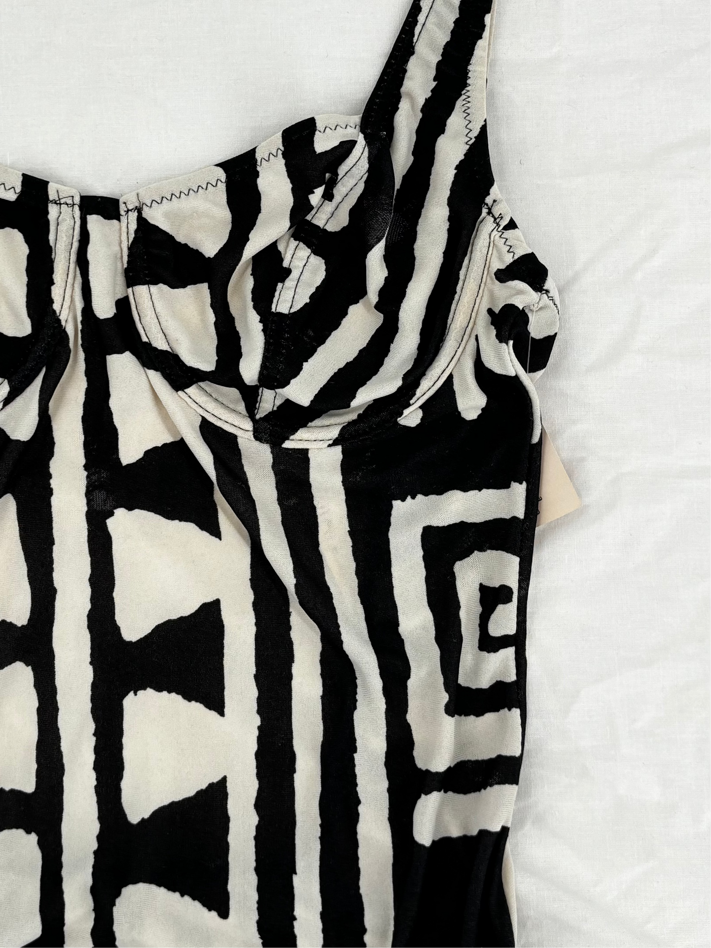 Vintage Swimsuit with Bust Cups in Black and White Print