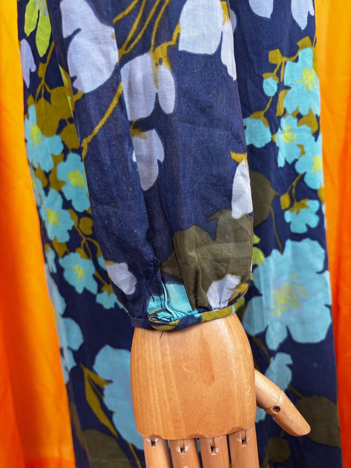 Vintage 70s Handmade Blue Floral Shift Dress UK 10-12