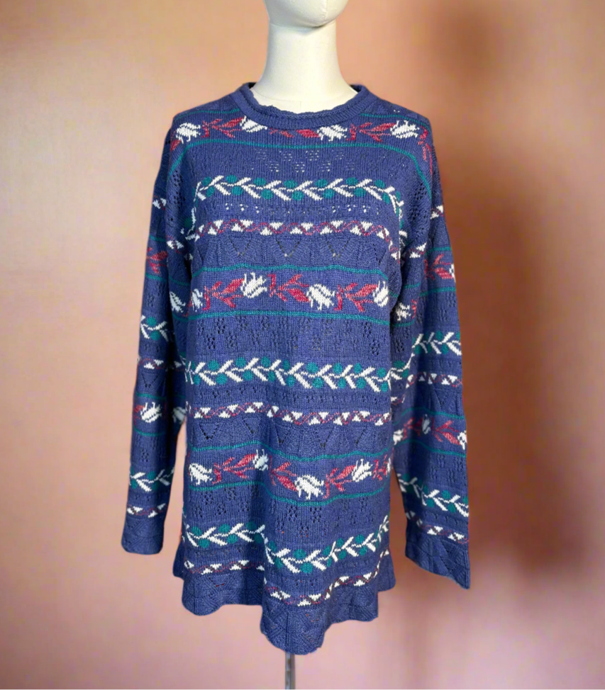 Vintage 90s Patterned Knit Jumper in Blue Purple