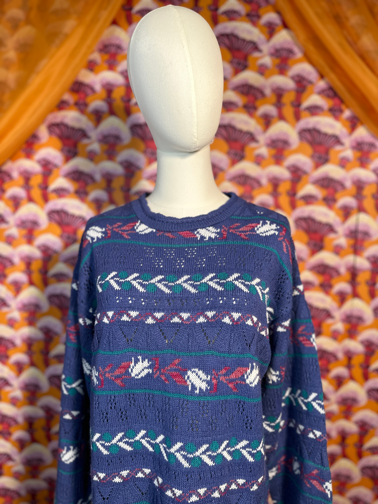 Vintage 90s Patterned Knit Jumper in Blue Purple