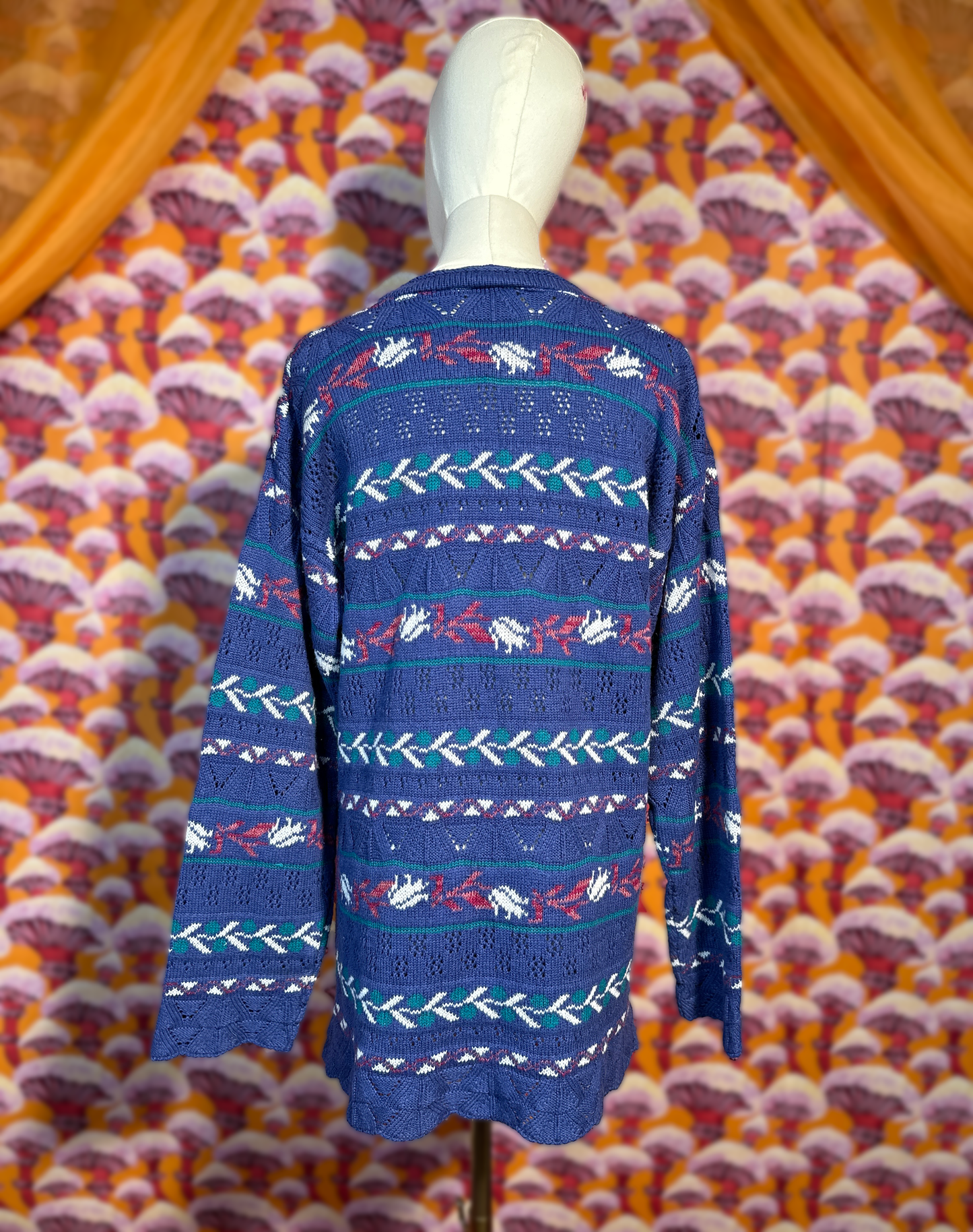 Vintage 90s Patterned Knit Jumper in Blue Purple