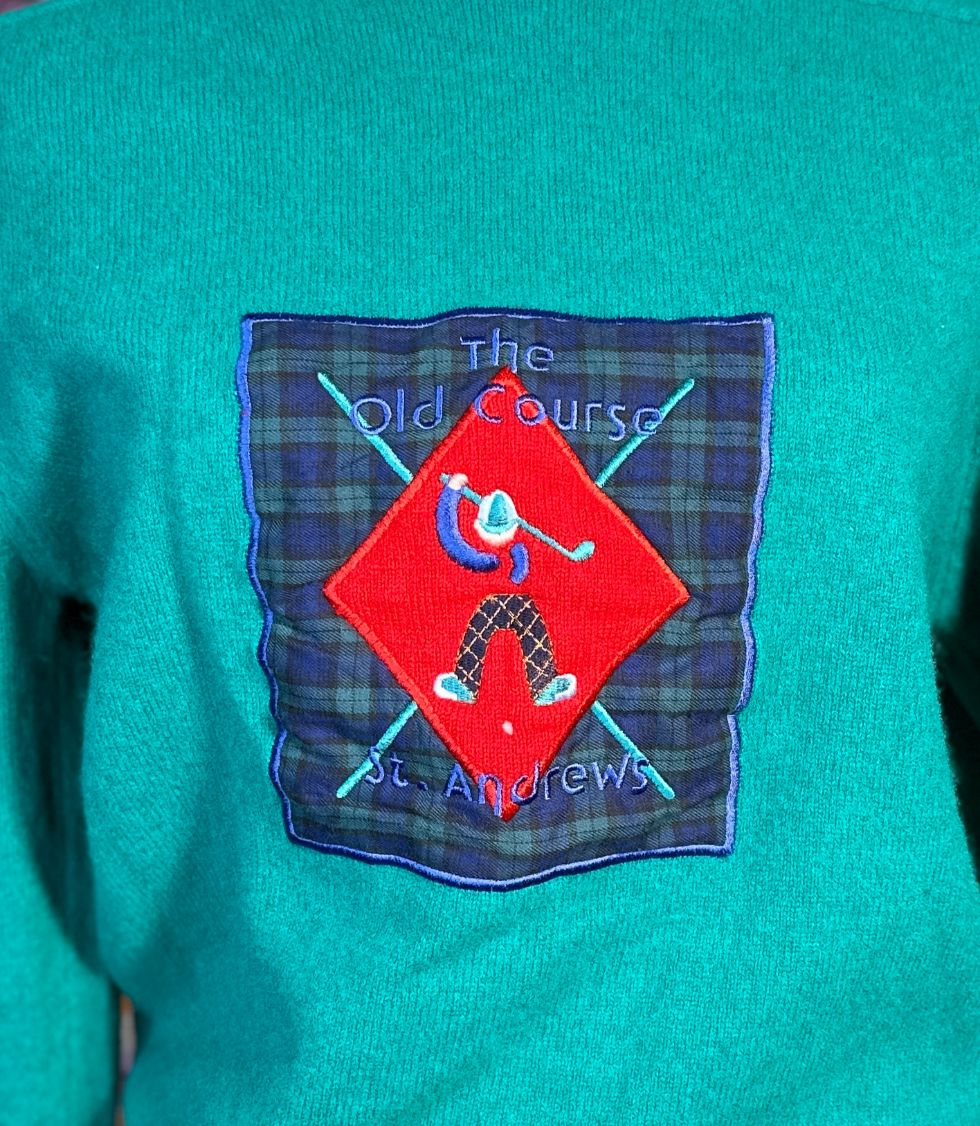 Vintage St Andrews Golf Embroidery Wool Knit Jumper in Green
