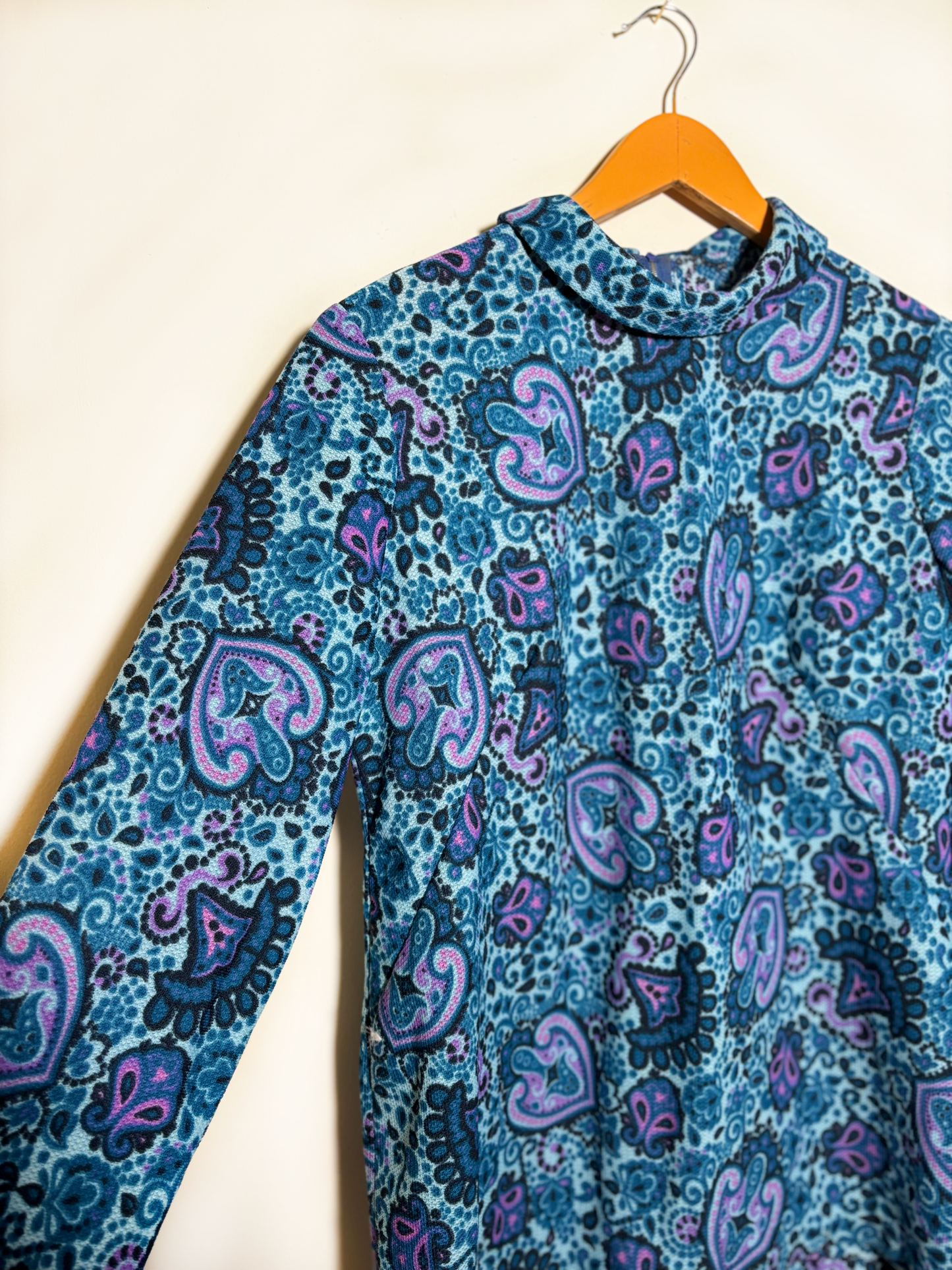 70s Blue Paisley Tunic Top