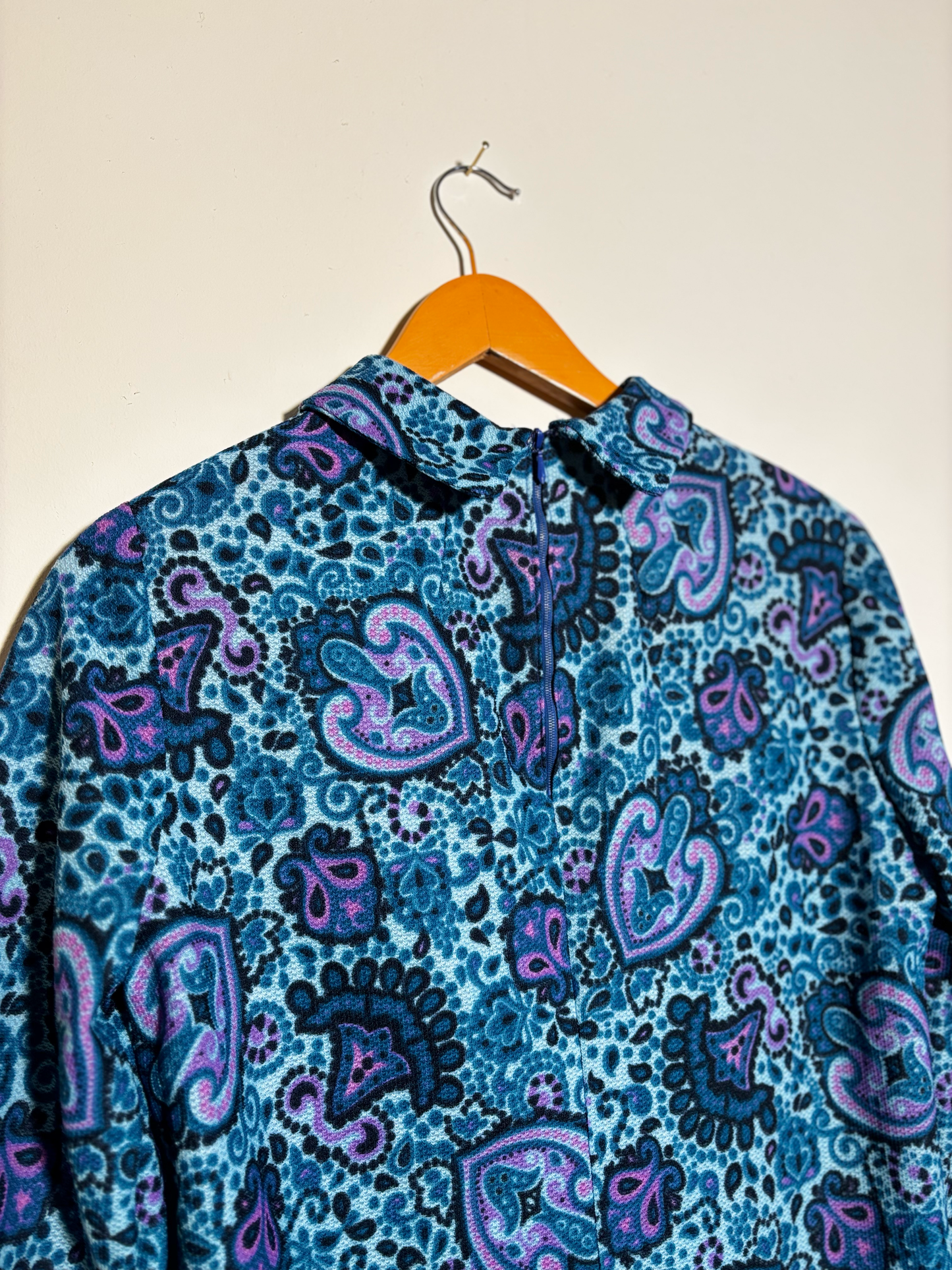 70s Blue Paisley Tunic Top