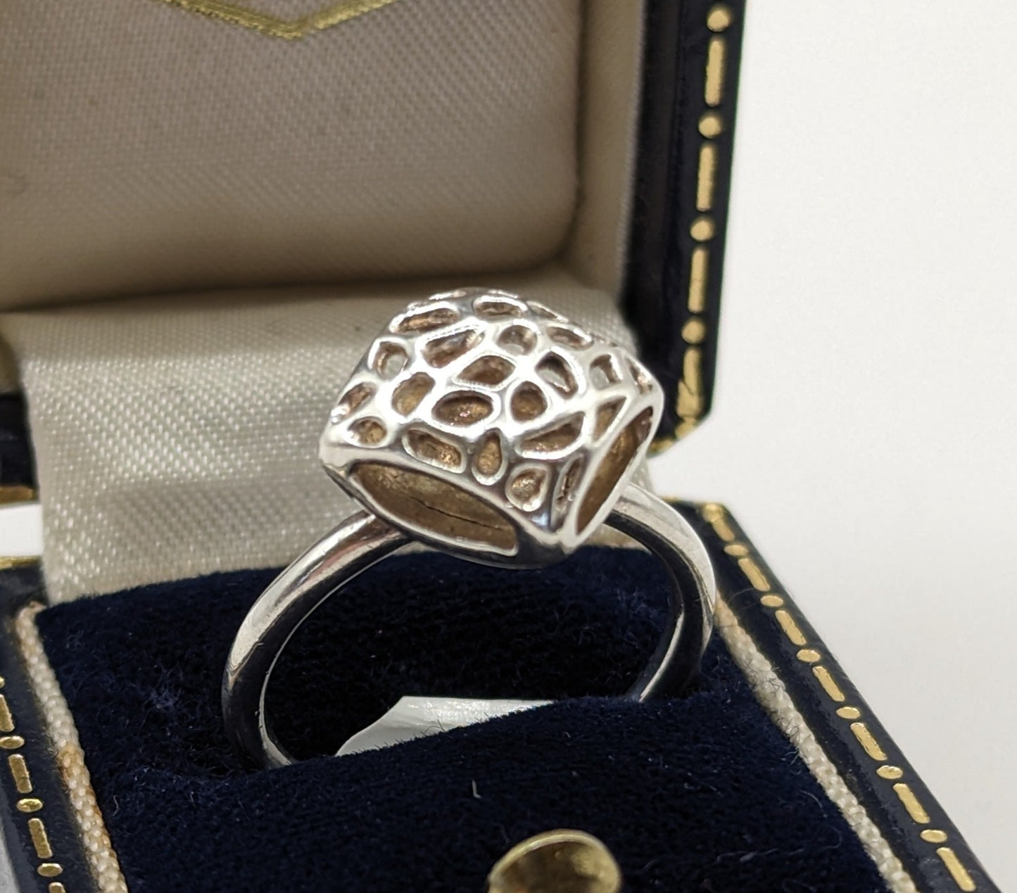 =Vintage Silver Honeycomb Ring size N
