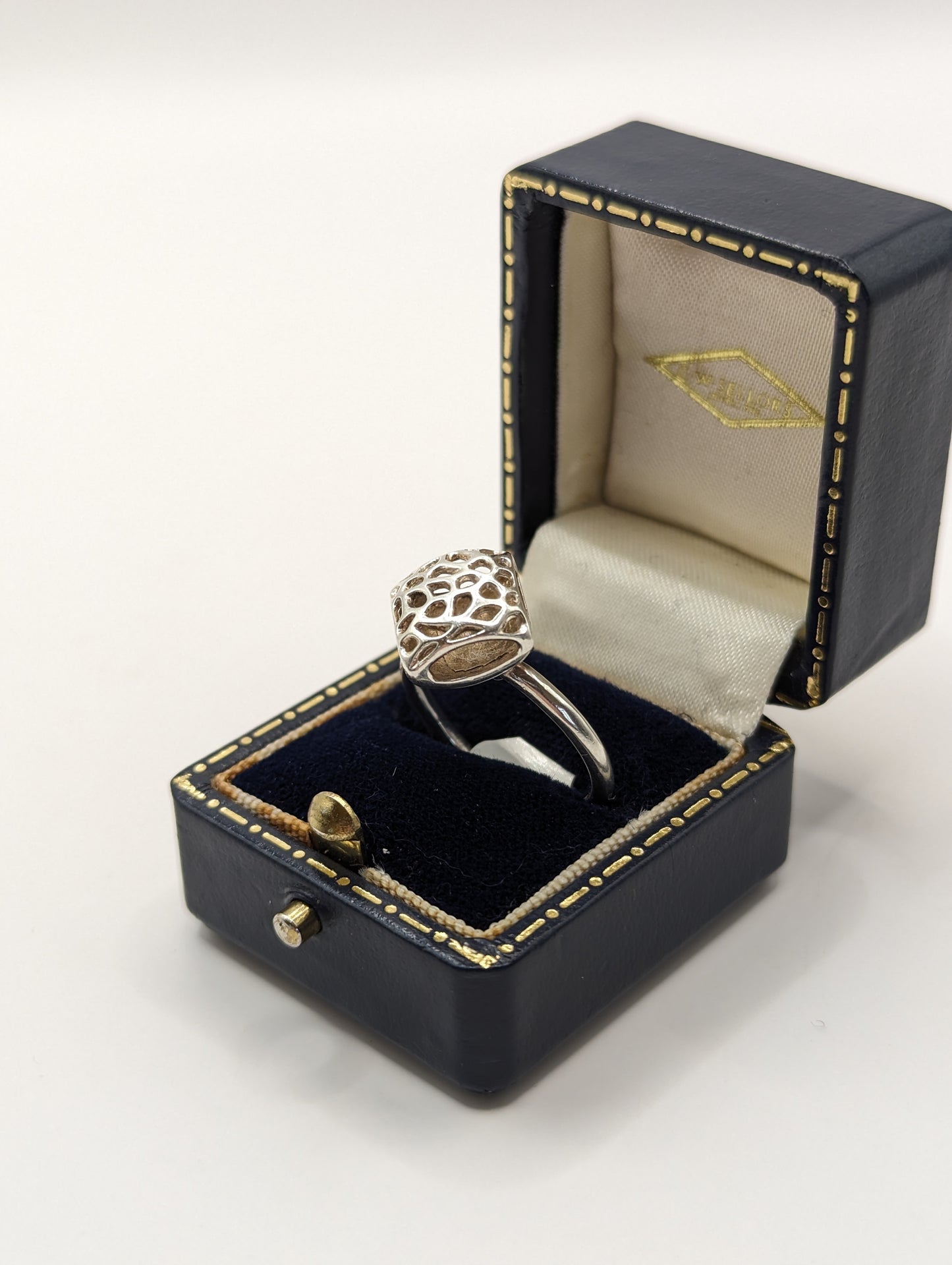 =Vintage Silver Honeycomb Ring size N