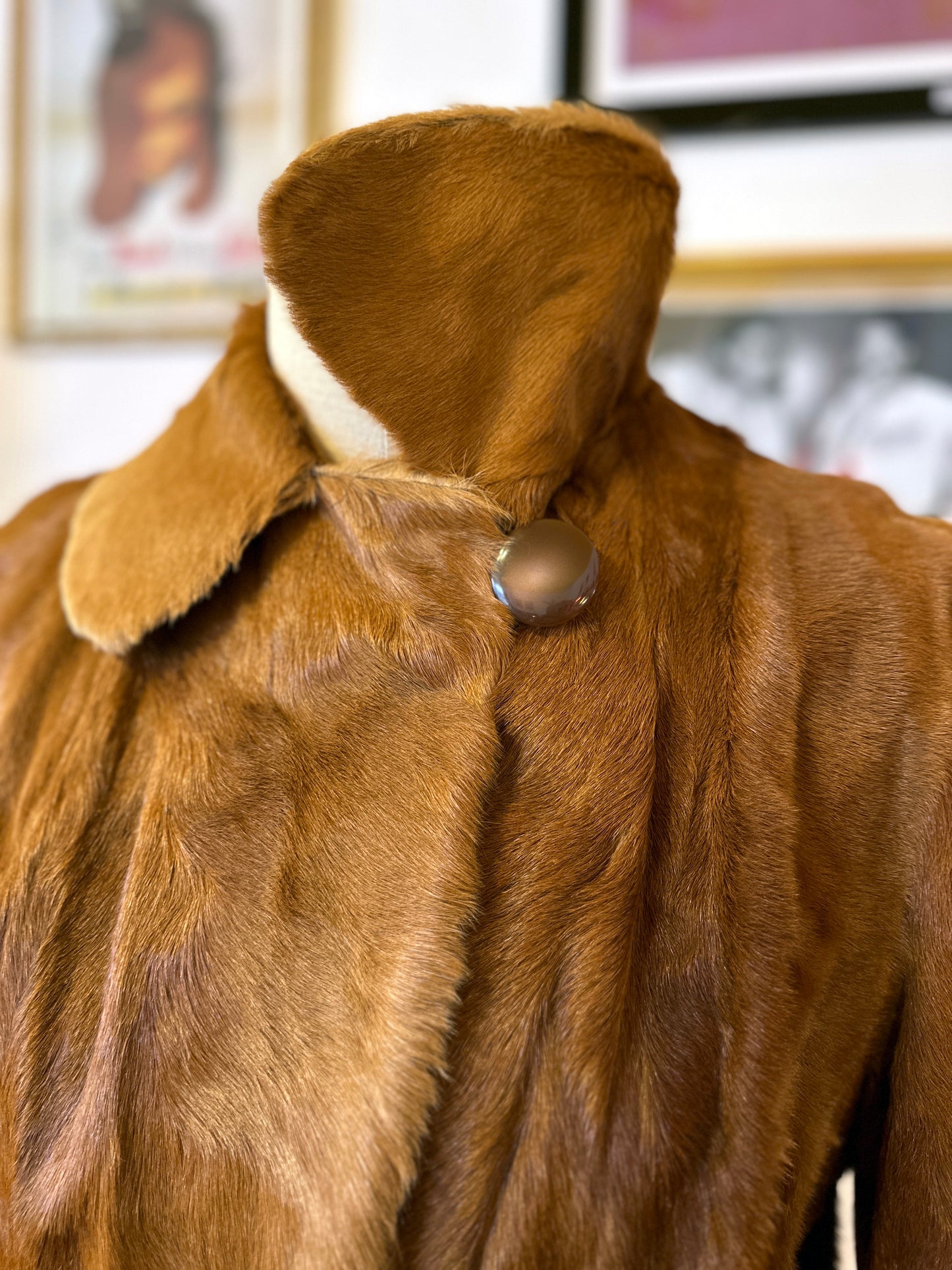 Vintage Silky Brown Fur Coat with Adjustable Waist