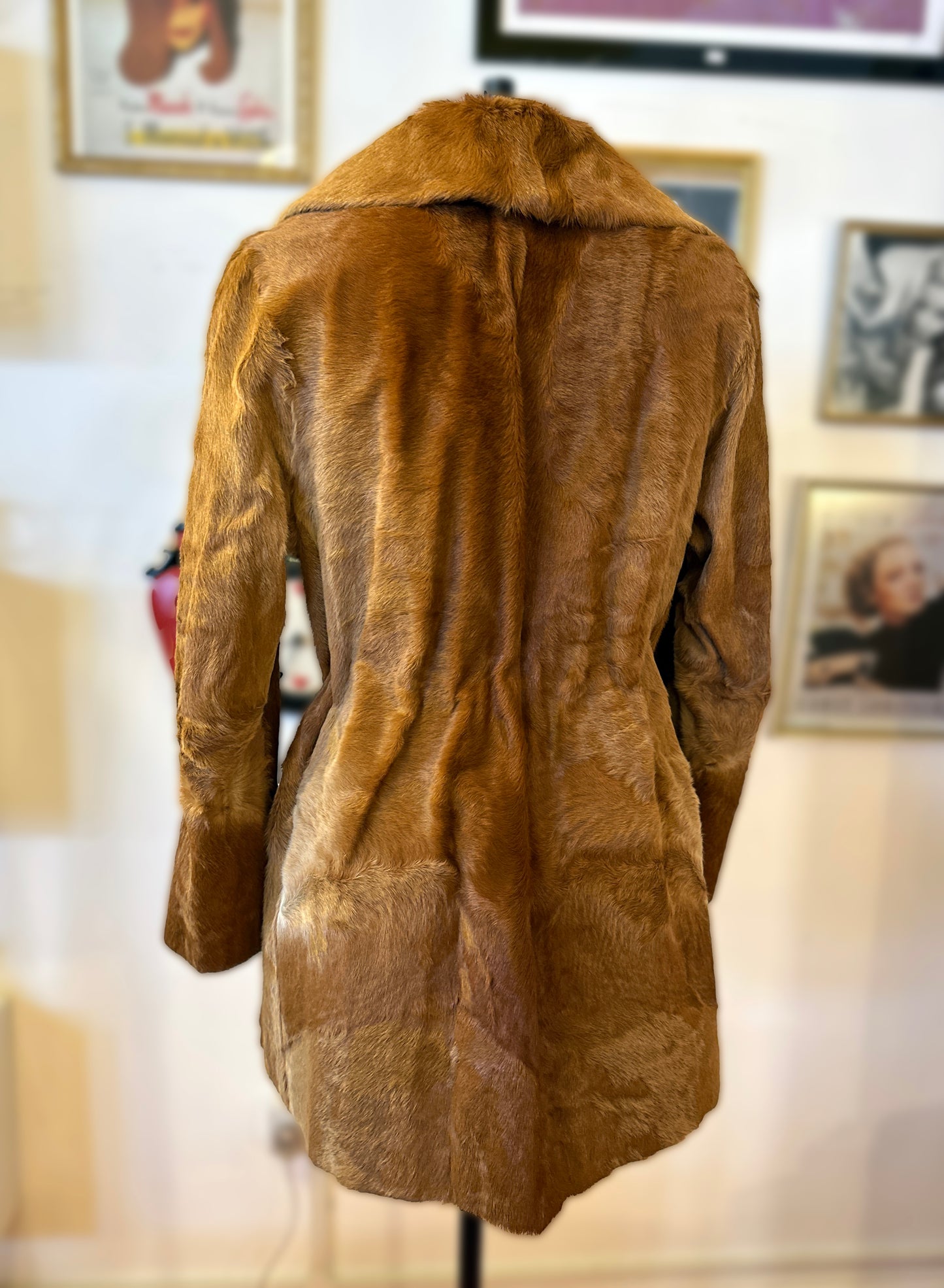 Vintage Silky Brown Fur Coat with Adjustable Waist