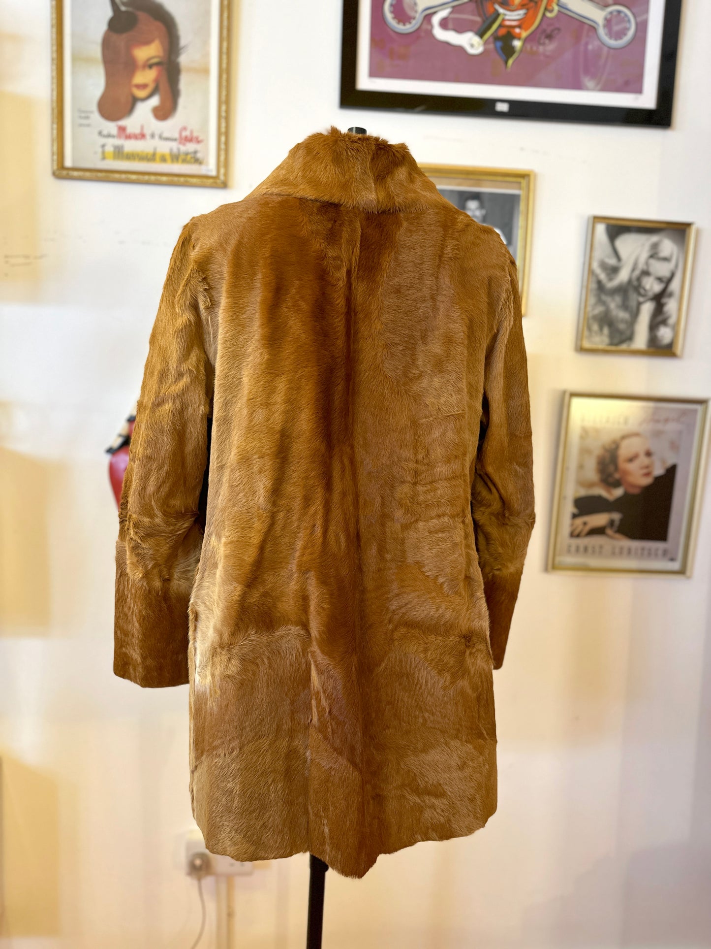 Vintage Silky Brown Fur Coat with Adjustable Waist