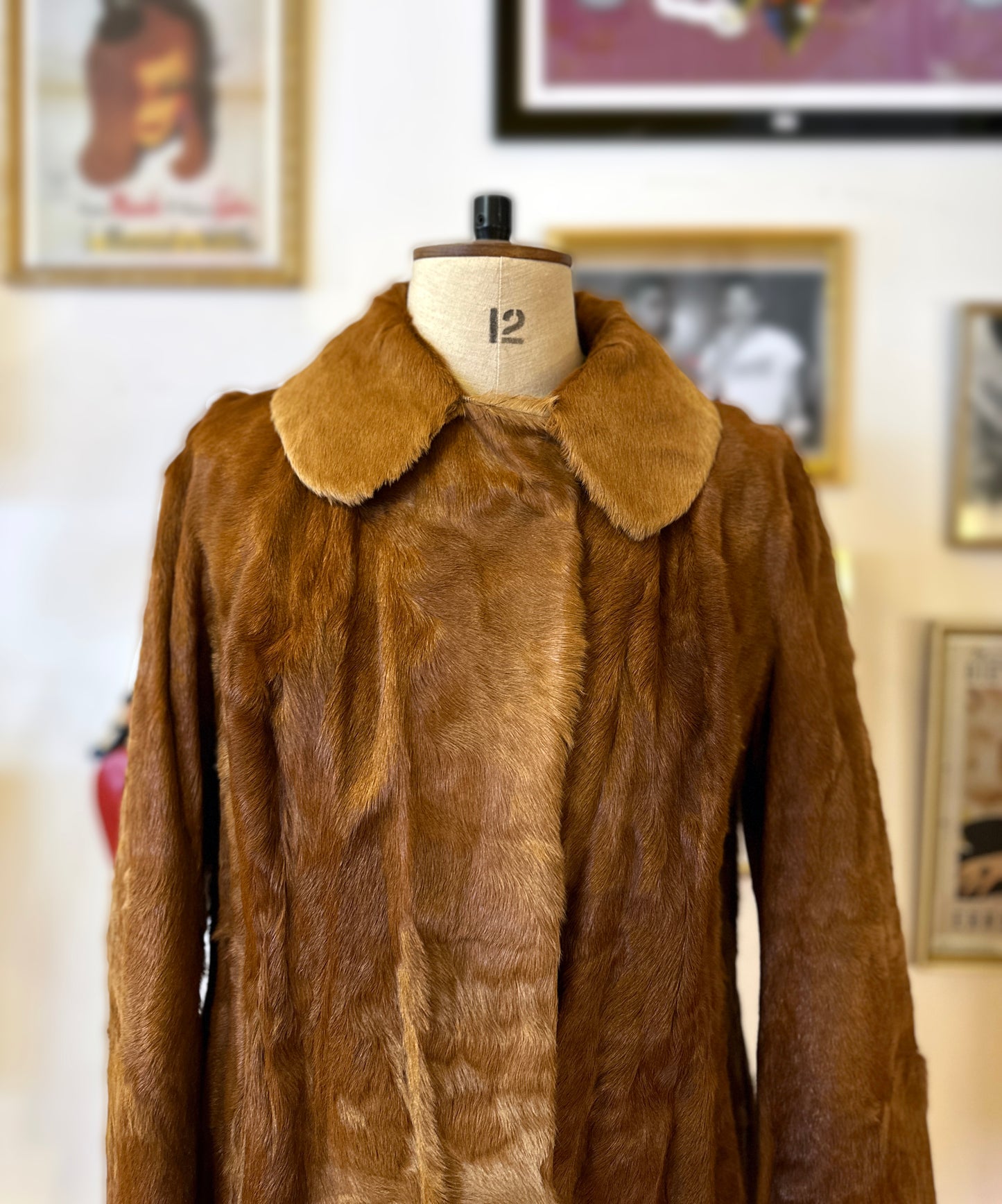 Vintage Silky Brown Fur Coat with Adjustable Waist