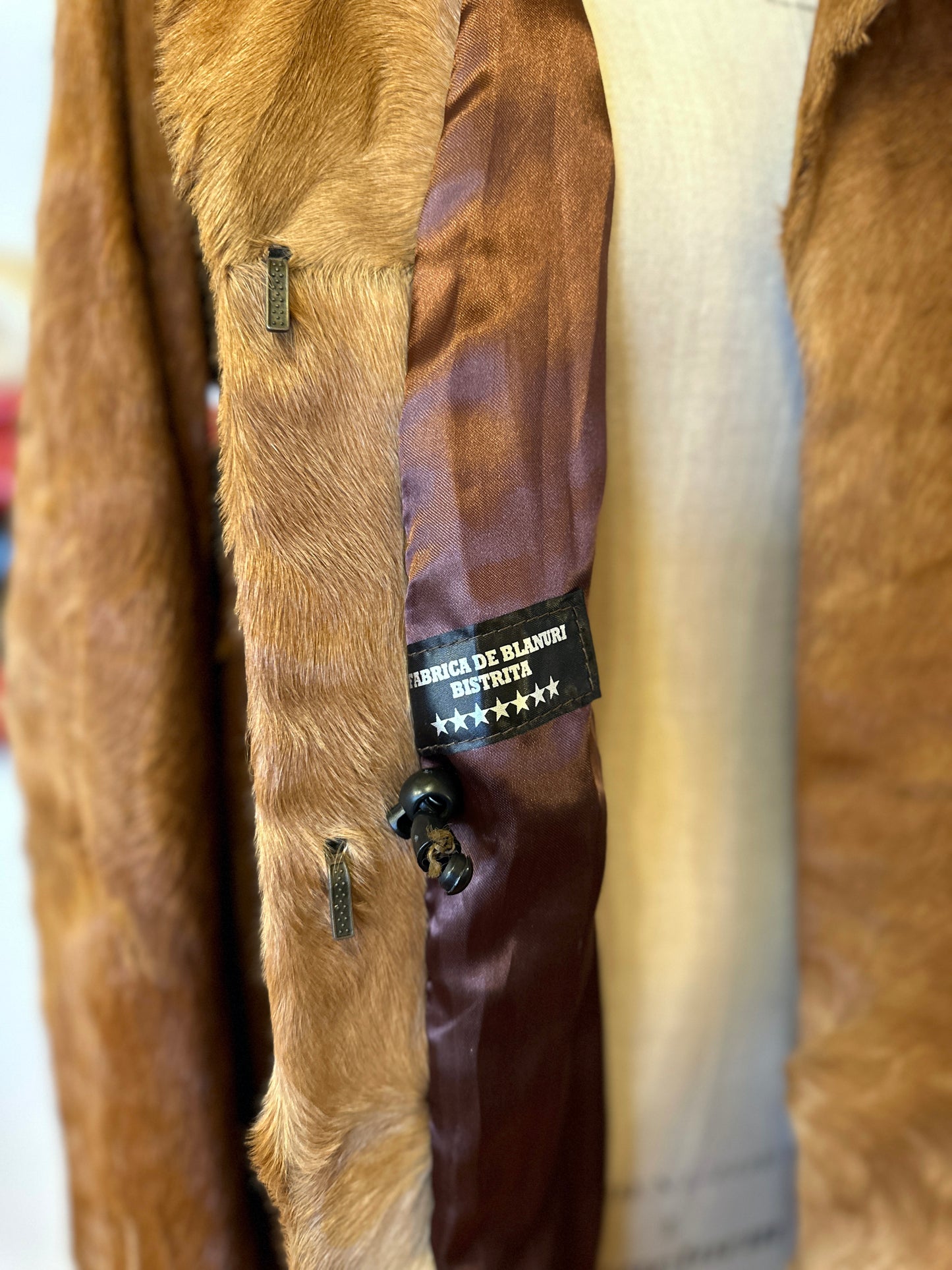 Vintage Silky Brown Fur Coat with Adjustable Waist